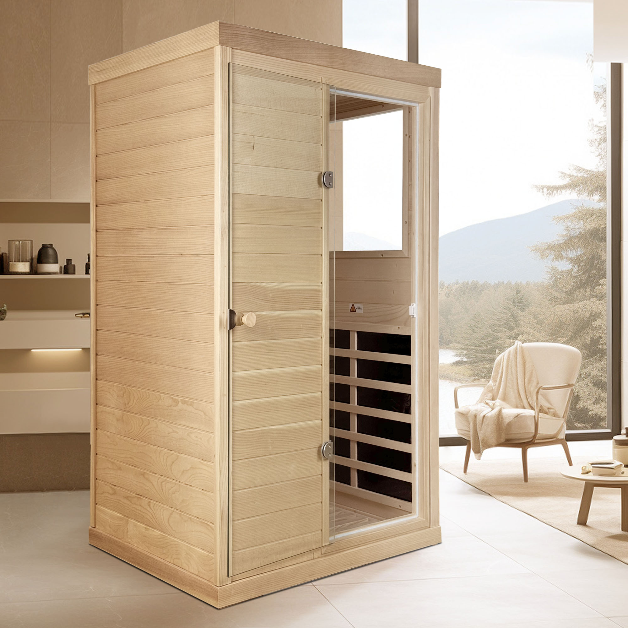 Canadian Hemlock wood one person Far infrared door on the Right of the indoor sauna room - Image 2