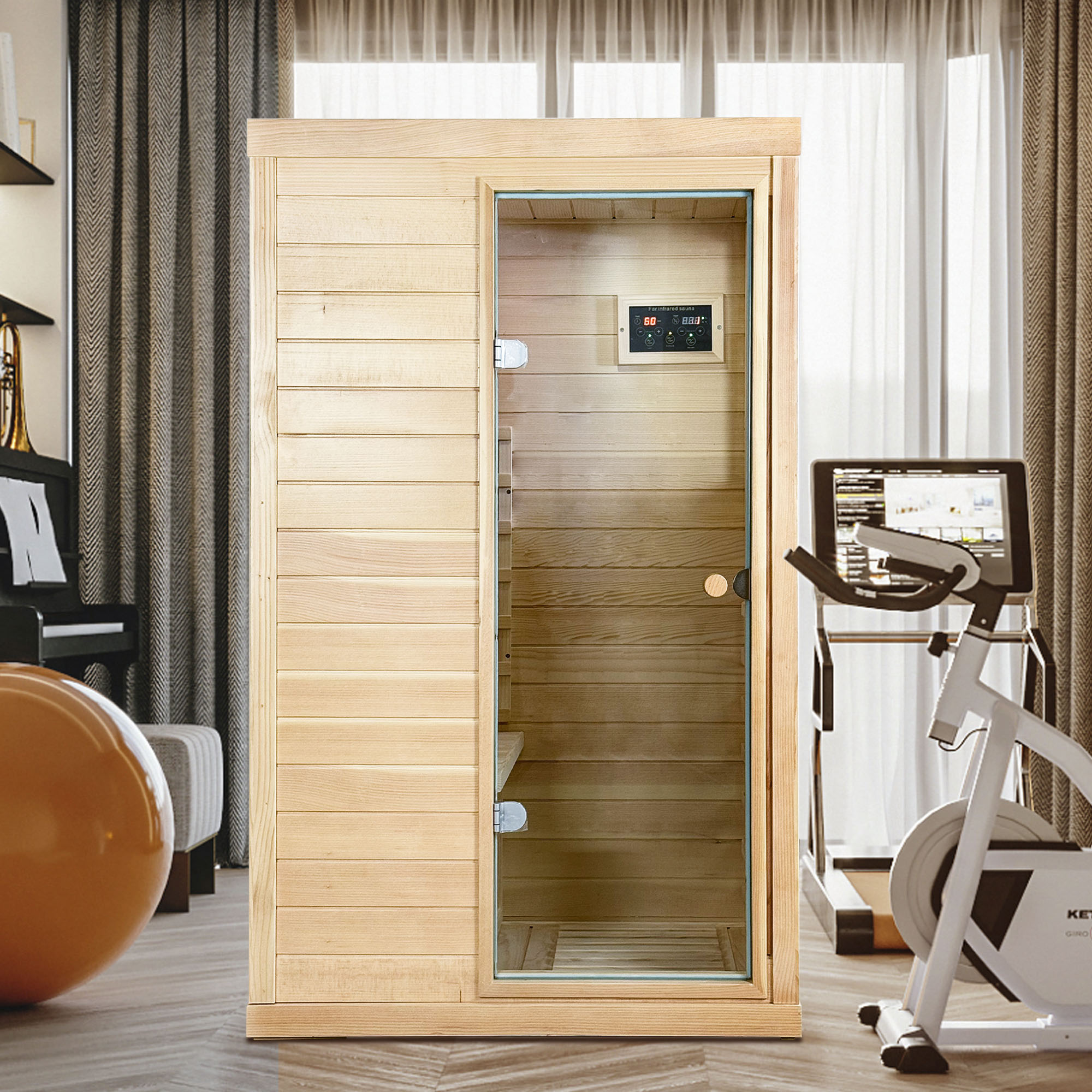 Canadian Hemlock wood one person Far infrared door on the Right of the indoor sauna room - Image 6