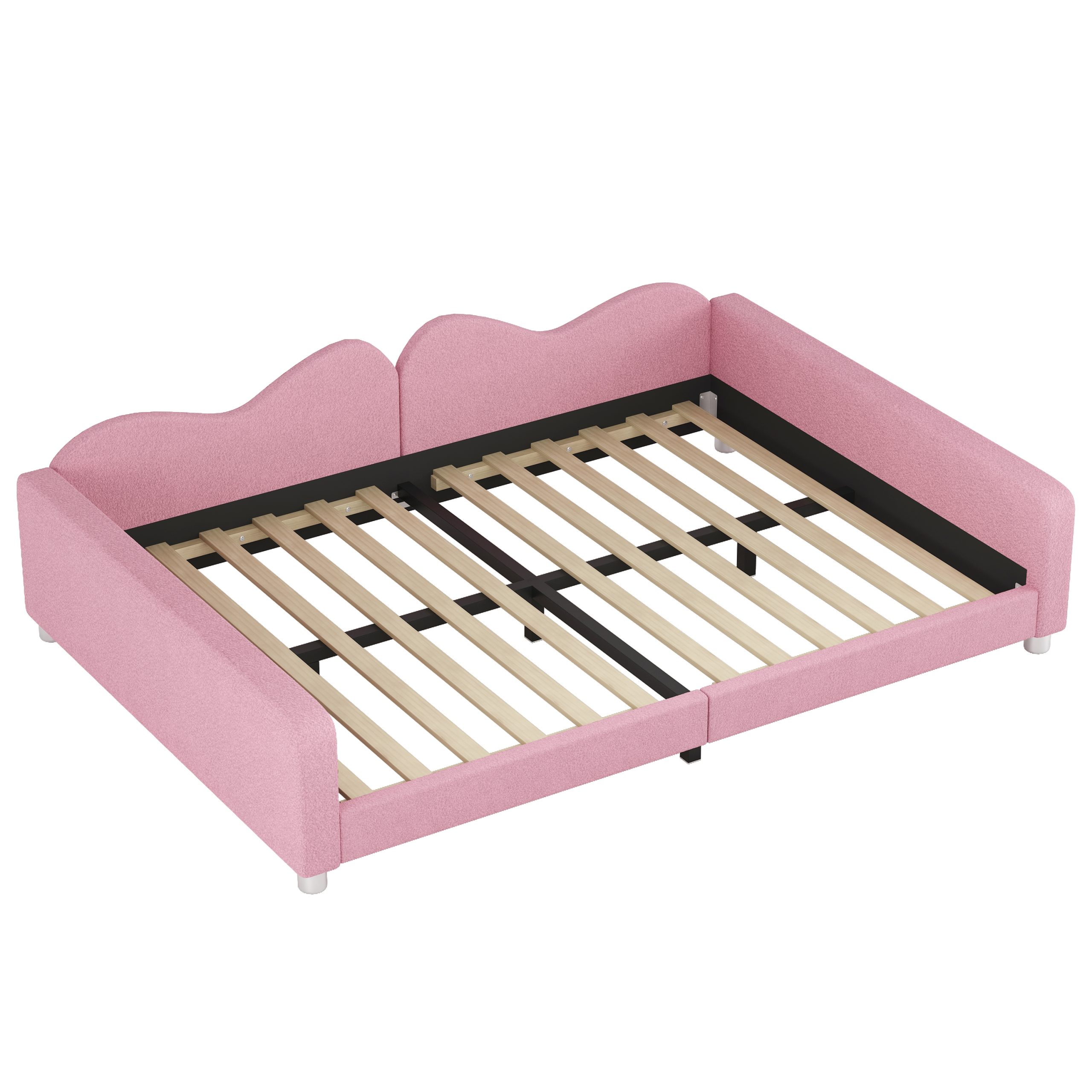 Full size Upholstered Daybed, Sherpa Fabric Sofabed with Cloud-Shaped Backrest, No Box-spring Needed, Pink(Old SKU: WF532069AAH) - Image 4