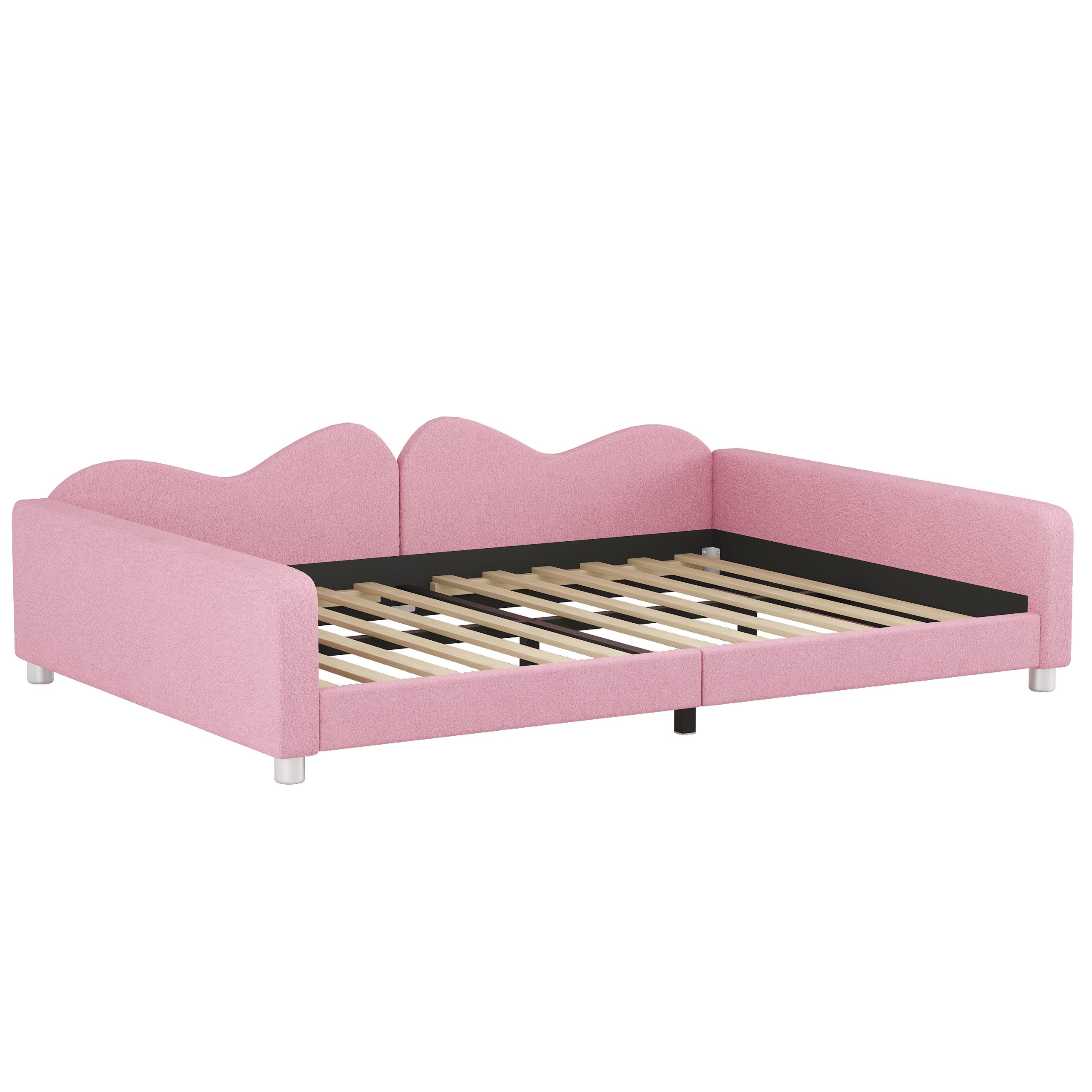 Full size Upholstered Daybed, Sherpa Fabric Sofabed with Cloud-Shaped Backrest, No Box-spring Needed, Pink(Old SKU: WF532069AAH) - Image 5