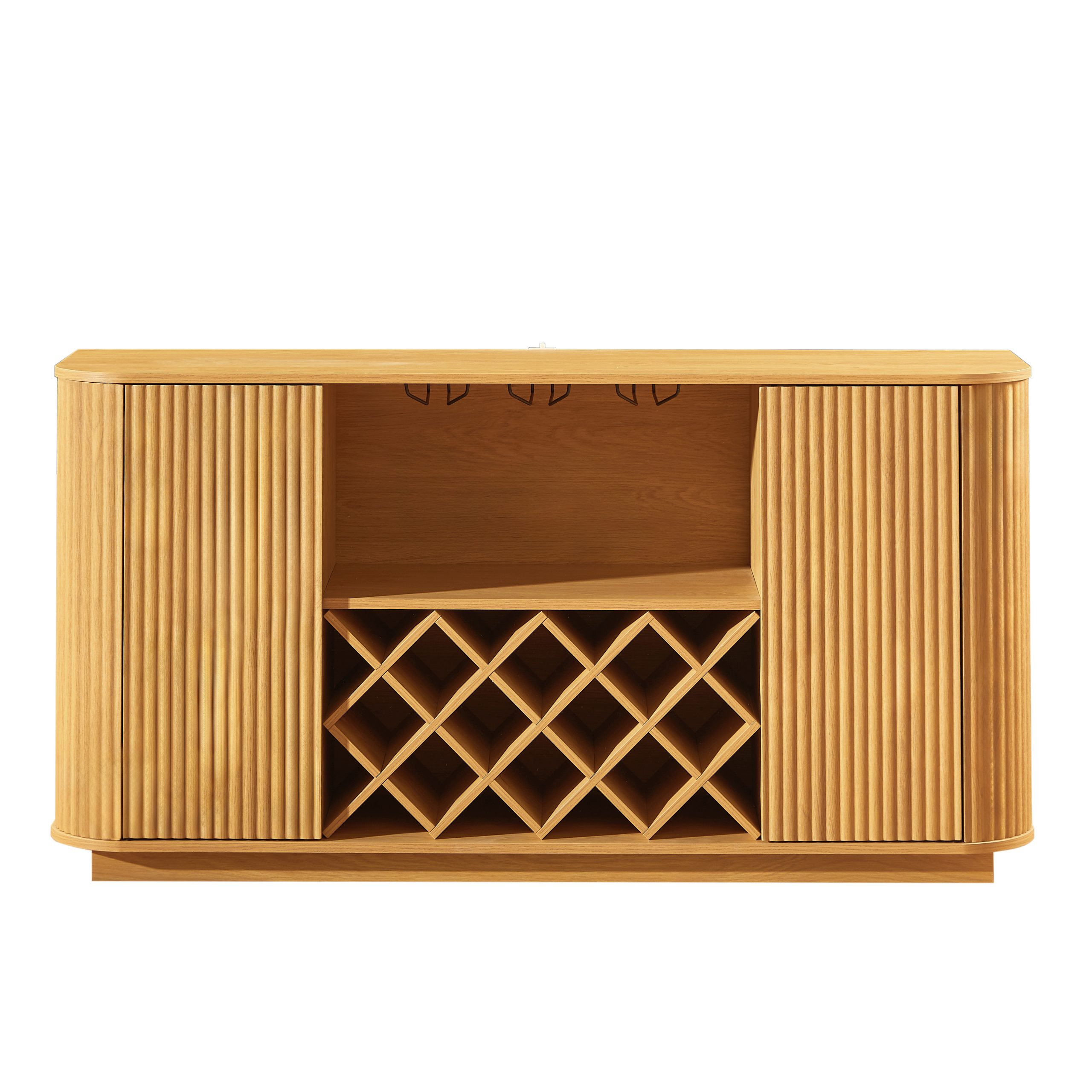 58" Modern Wavy Curve Sideboard-Multifunctional storage cabinet with wine rack and glassware holder, adjustable shelves for wine storage and coffee bar, suitable for kitchens and dining rooms.Natural - Image 6