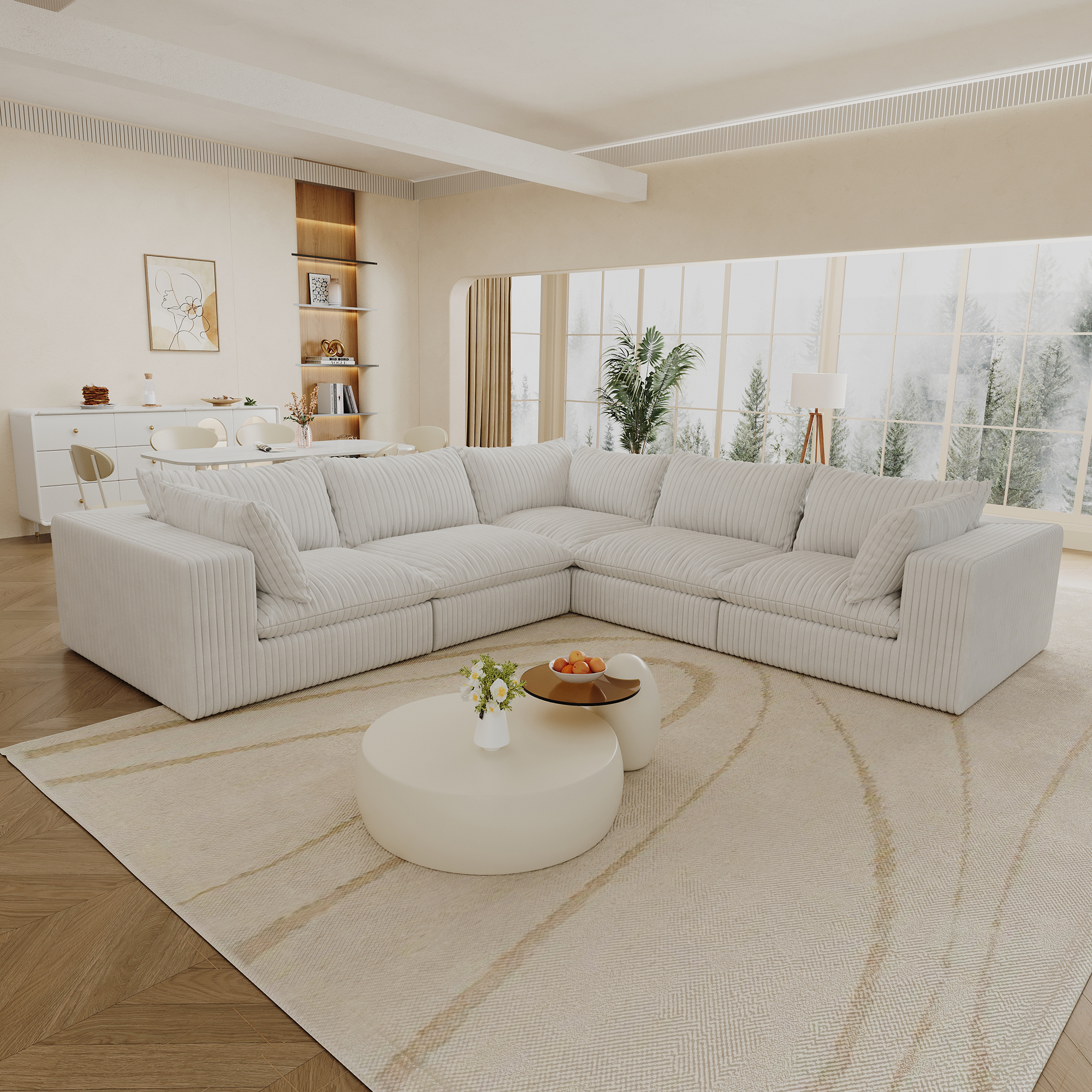 118.2" Cloud Sofa,Corduroy Fabric,Deep Seat Couches,Double-layer design,Removable Cushion,No Assembly, DIY Combination for Living room, Bedroom,Conference room ,Apartment,WHITE - Image 3