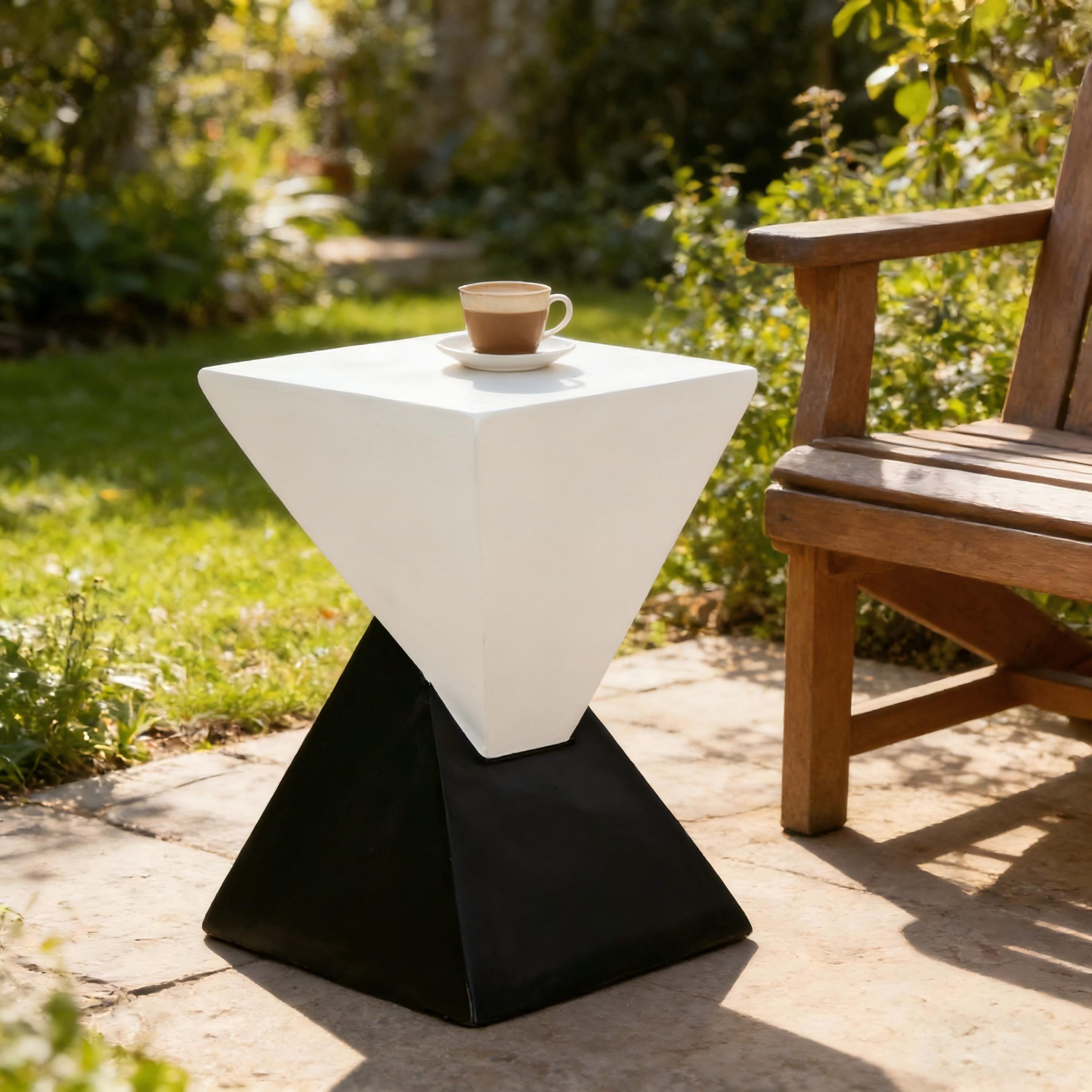 Modern Geometric MGO Side Table - Black & White Two Tone Indoor Outdoor End Table for Living Room, Patio, Garden, 18'' H x 12.5'' Base - Image 2