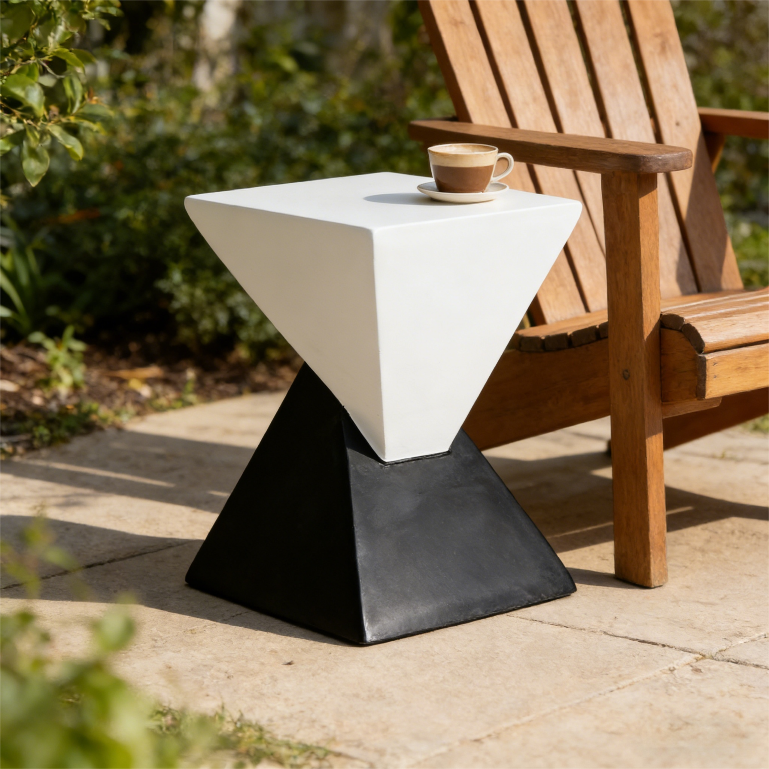 Modern Geometric MGO Side Table - Black & White Two Tone Indoor Outdoor End Table for Living Room, Patio, Garden, 18'' H x 12.5'' Base - Image 3