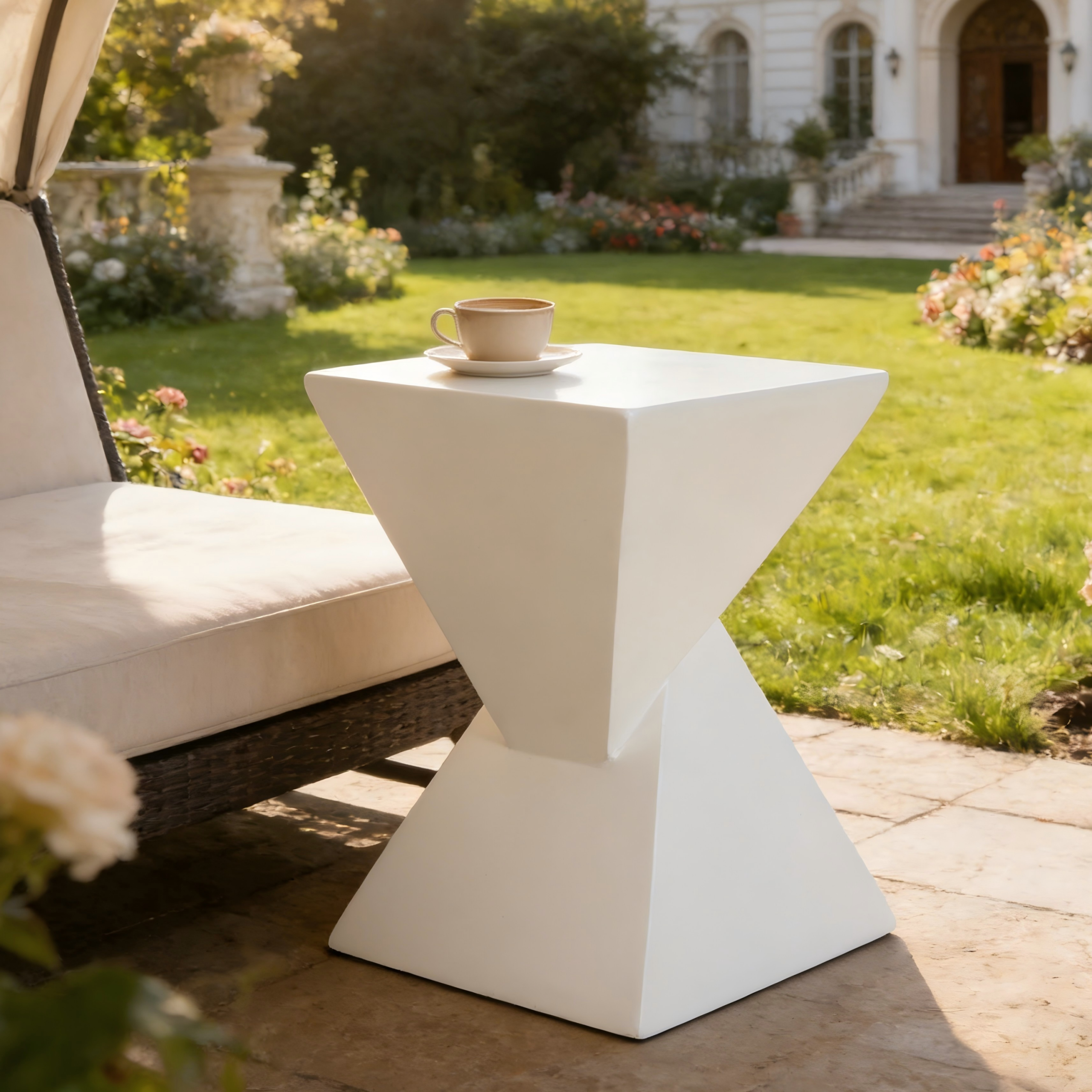 All Weather MGO X Design Side Table - Stylish White Indoor Outdoor Table for Home, Garden, Balcony, 18 Inches Height, 12.5 Inches Square Base - Image 2