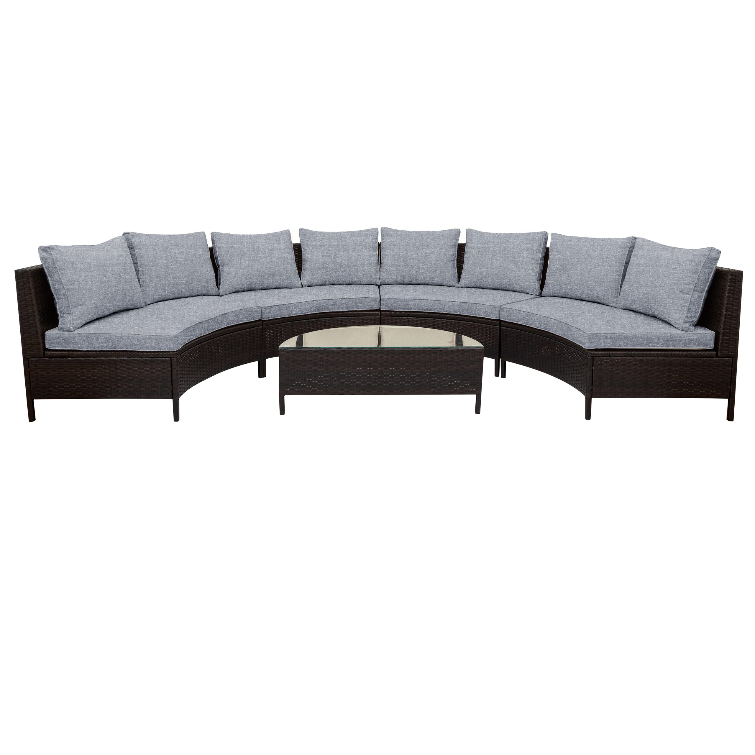 TOPMAX 5 Pieces All-Weather Brown PE Rattan Wicker Sofa Set Outdoor Patio Sectional Furniture Set Half-Moon Sofa Set with Tempered Glass Table, Grey - Image 6