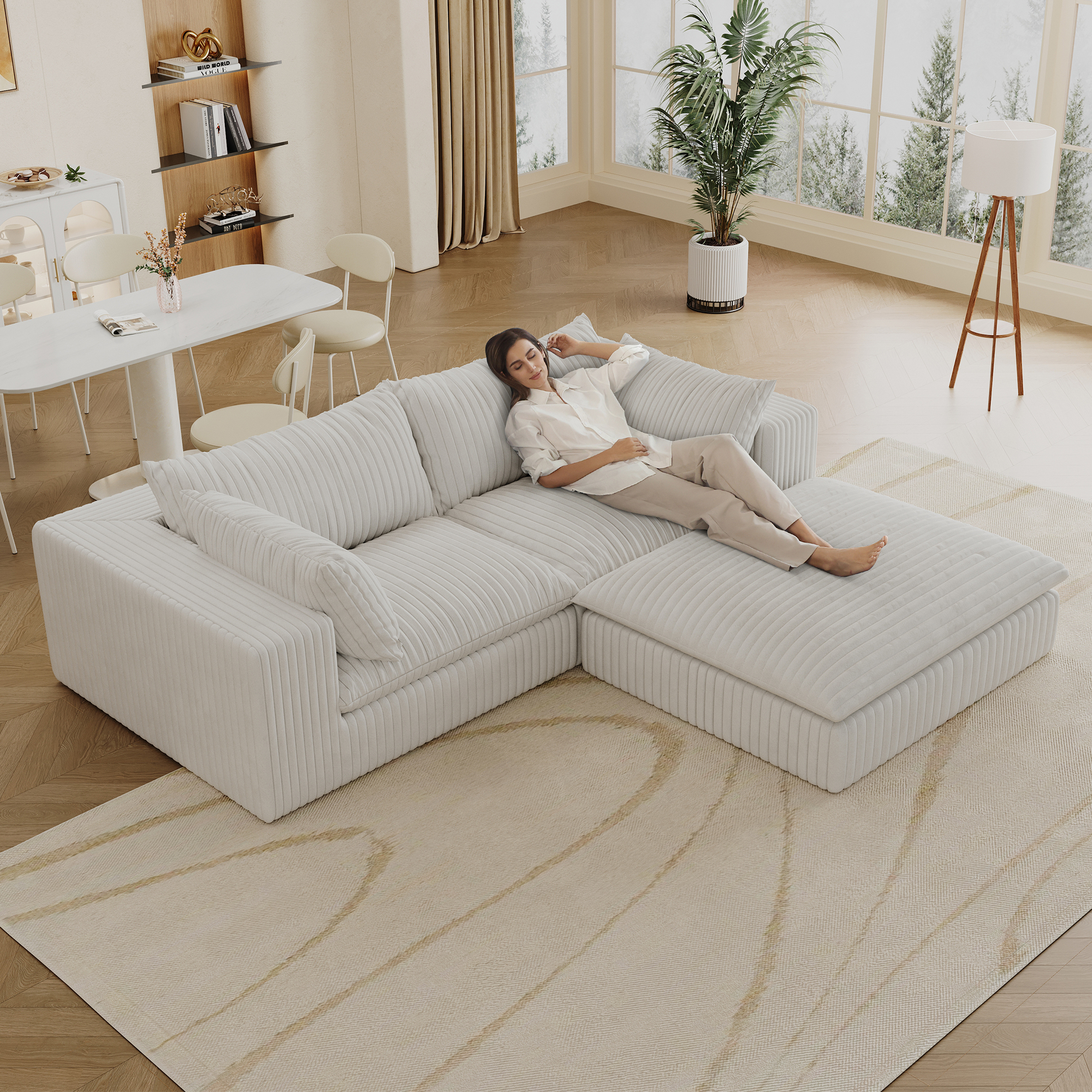 39.8" Cloud Sofa,Corduroy Fabric,Deep Seat Couches,Double-layer design,Removable Cushion,No Assembly, DIY Combination for Living room, Bedroom,Conference room ,Apartment,White - Image 2