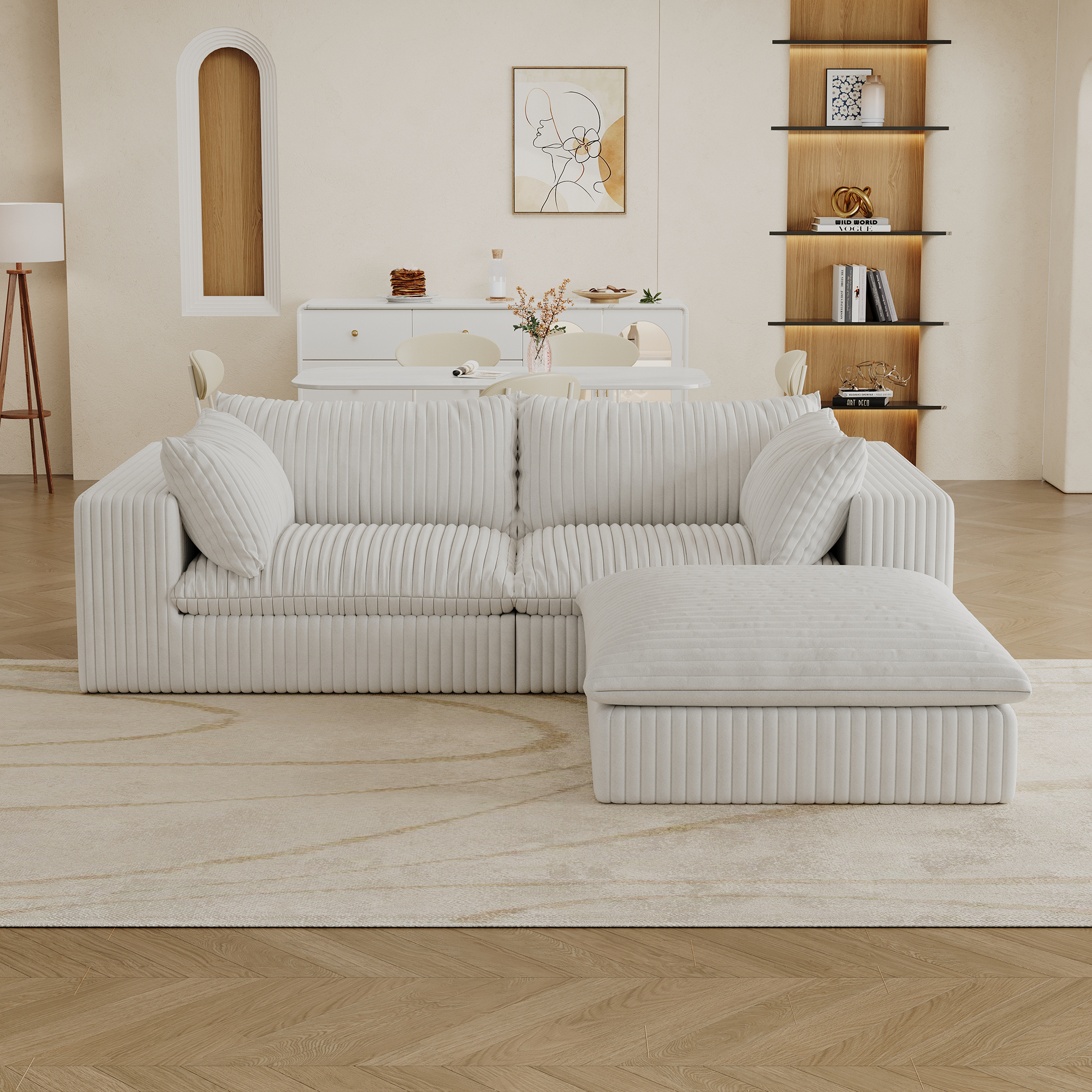 39.8" Cloud Sofa,Corduroy Fabric,Deep Seat Couches,Double-layer design,Removable Cushion,No Assembly, DIY Combination for Living room, Bedroom,Conference room ,Apartment,White - Image 6