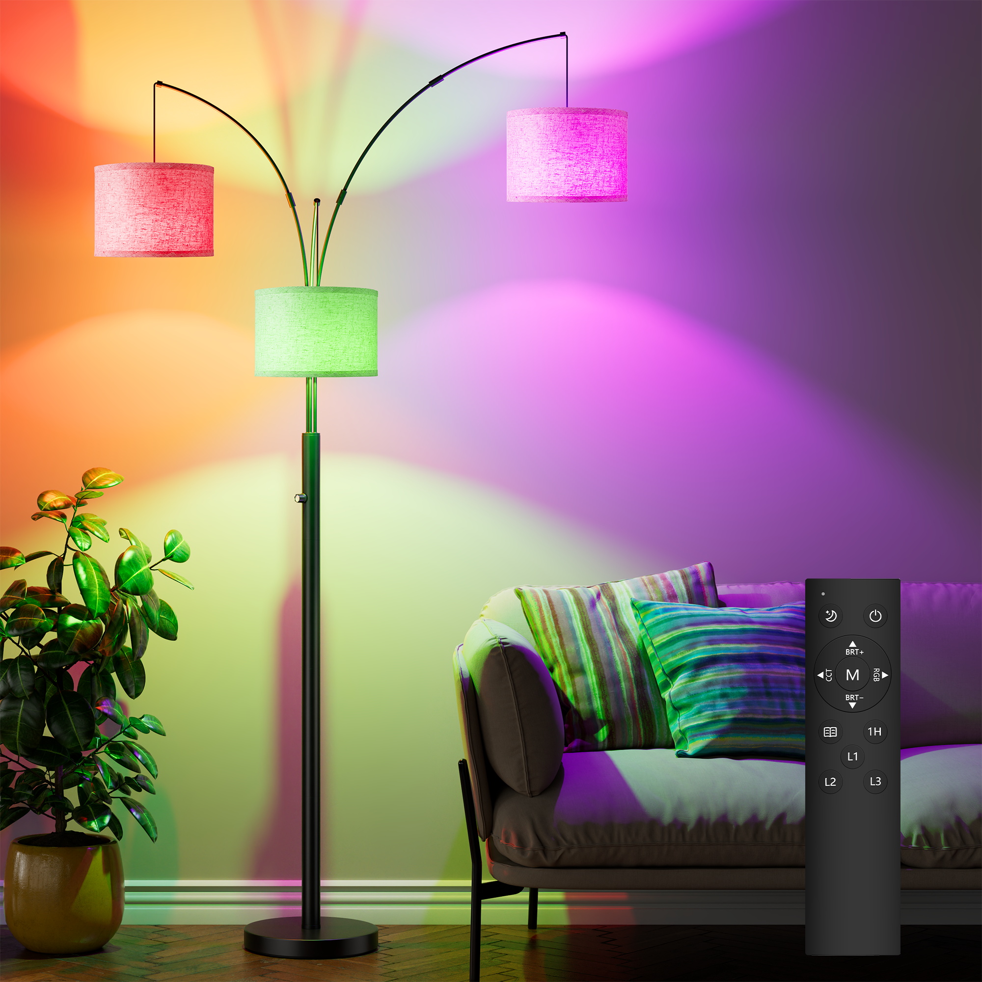 Three-Color Temperature & Dimmable Three-Head Floor Lamp: Create A Cozy Home Lighting Ambiance - Image 4
