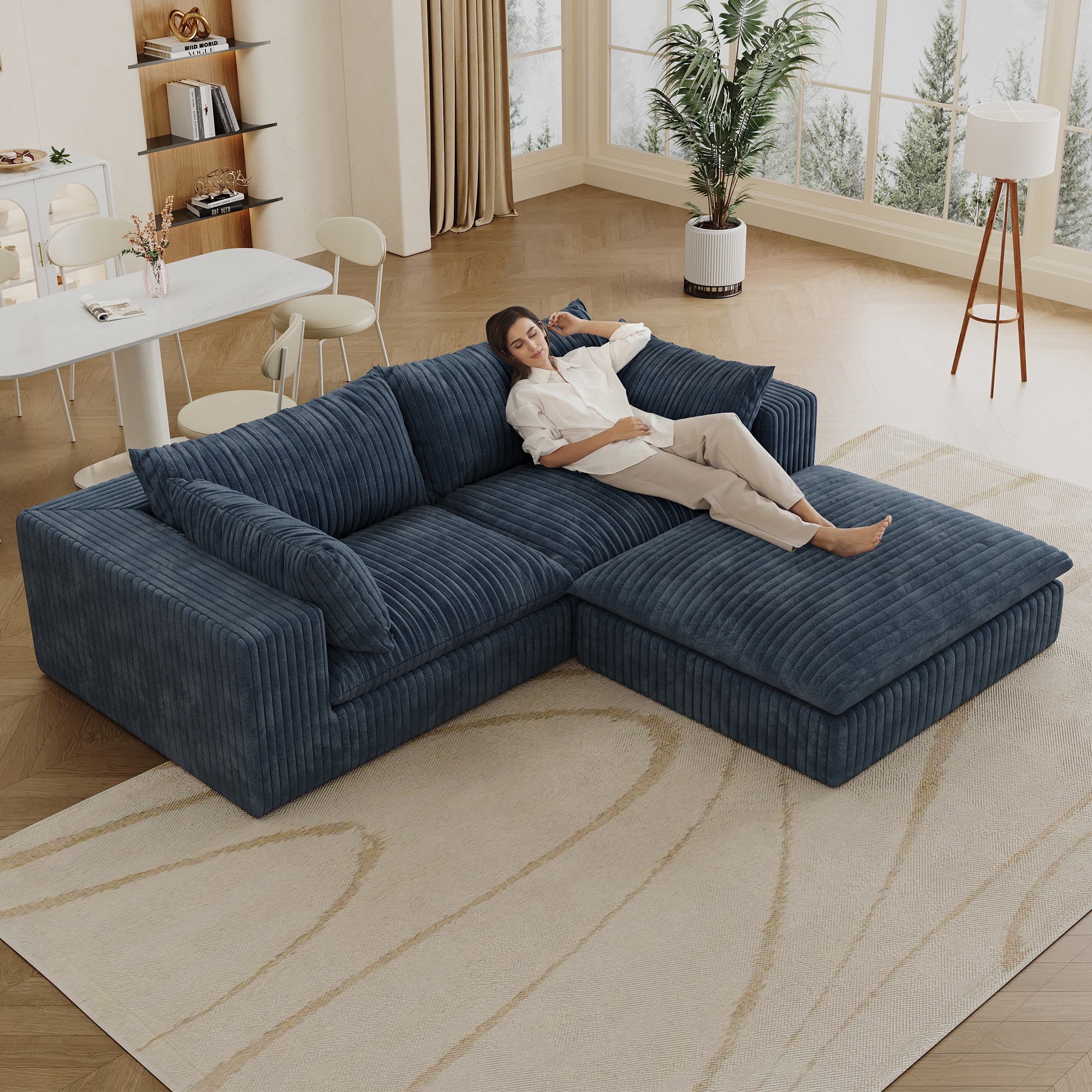 39.8" Cloud Sofa,Corduroy Fabric,Deep Seat Couches,Double-layer design,Removable Cushion,No Assembly, DIY Combination for Living room, Bedroom,Conference room ,Apartment,Blue - Image 3