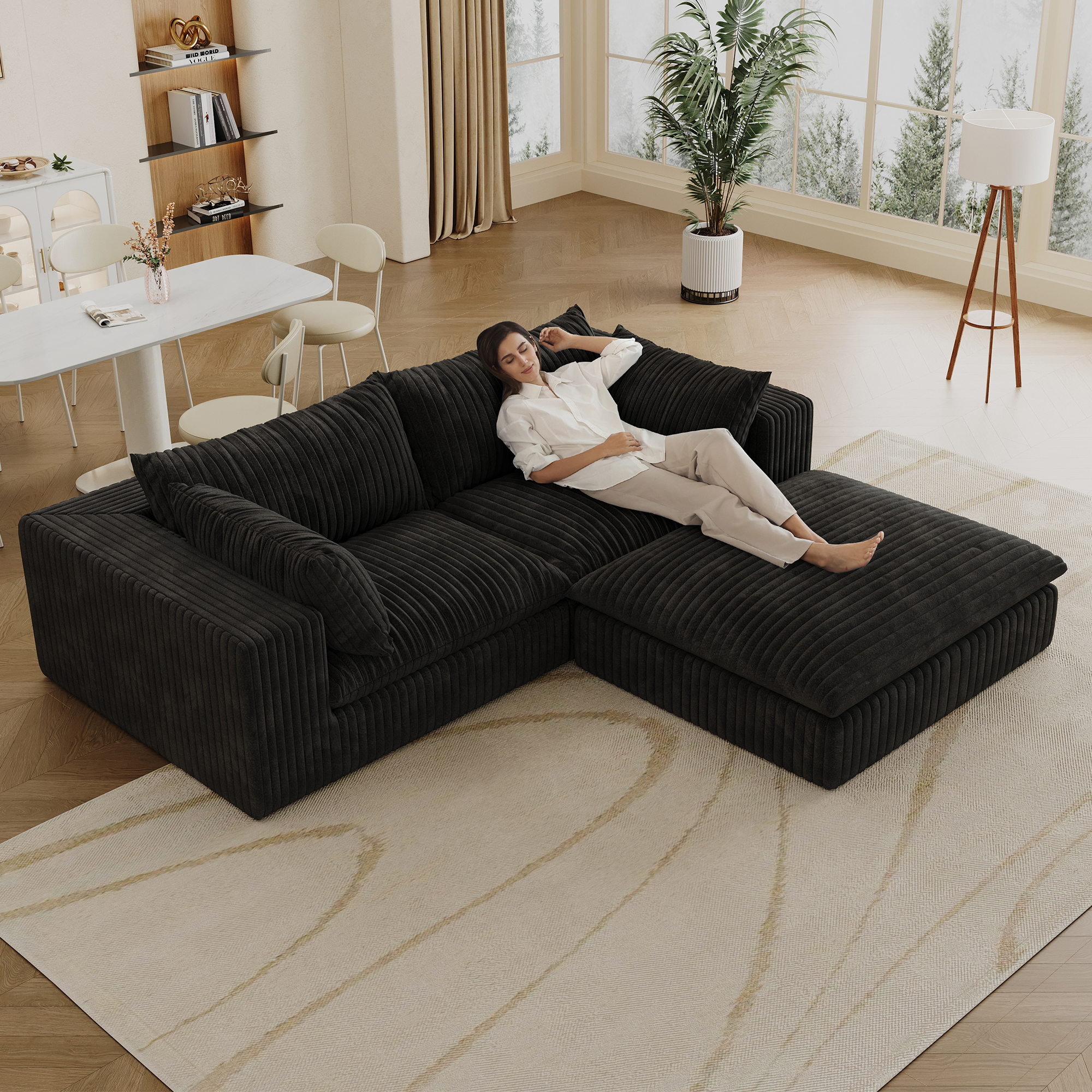 39.8" Cloud Sofa,Corduroy Fabric,Deep Seat Couches,Double-layer design,Removable Cushion,No Assembly, DIY Combination for Living room, Bedroom,Conference room ,Apartment,Black - Image 3