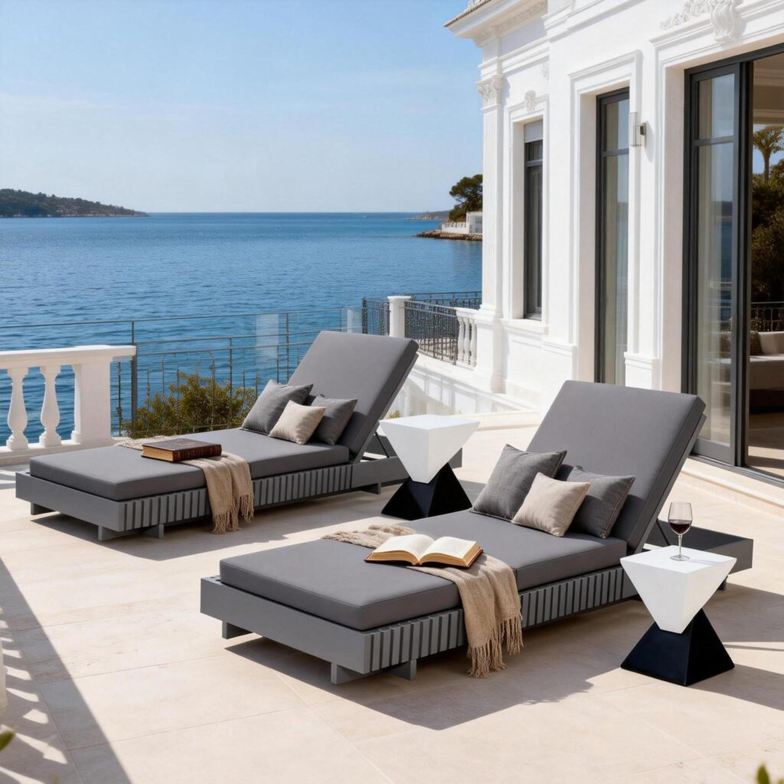 Dark Grey Acacia Solid Wood Outdoor Chaise Lounge with Dark Grey 3-Fold Water-Repellent Cushion, 400lbs Capacity, Modern Patio Sun Lounger for Garden, Poolside - Image 5