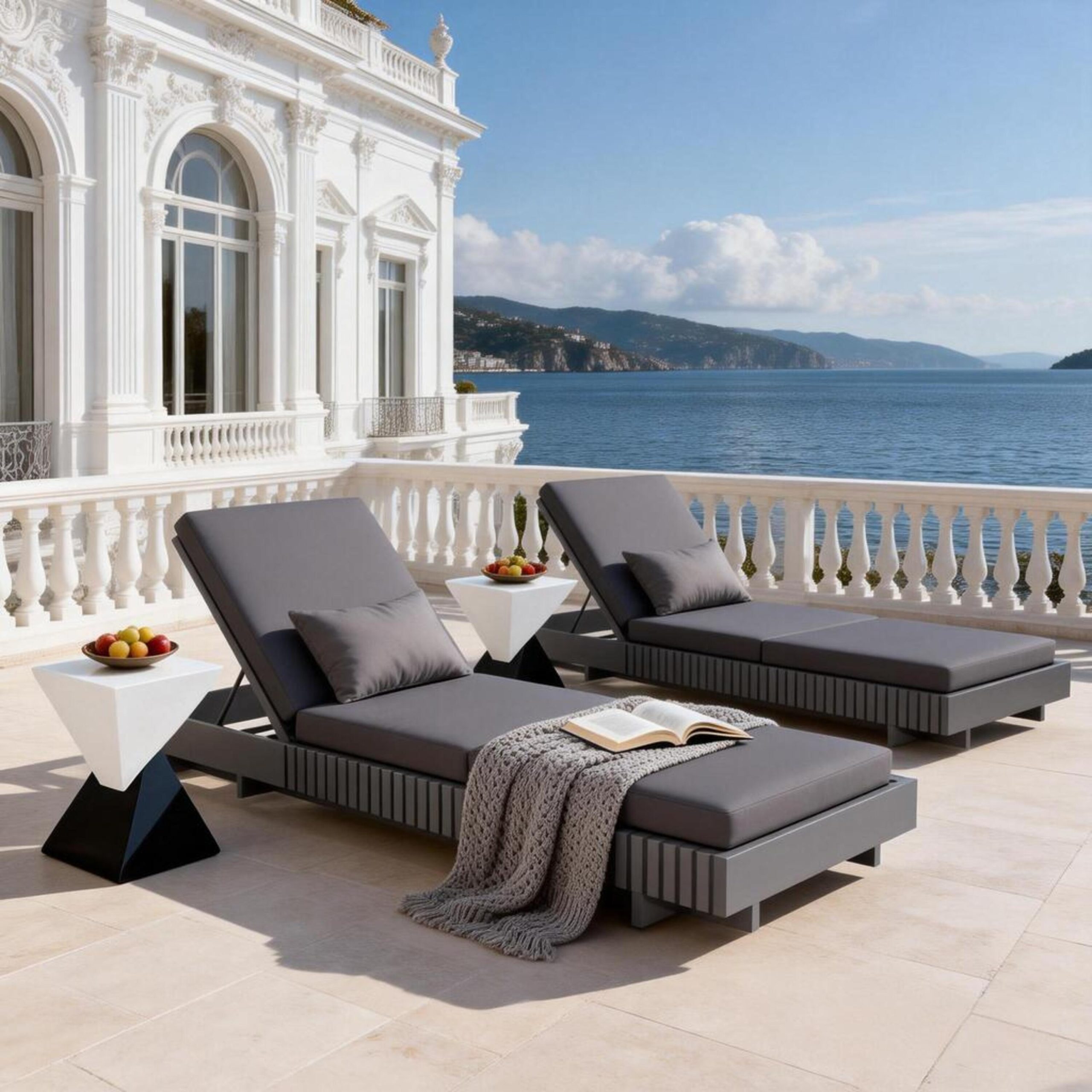 Dark Grey Acacia Solid Wood Outdoor Chaise Lounge with Dark Grey 3-Fold Water-Repellent Cushion, 400lbs Capacity, Modern Patio Sun Lounger for Garden, Poolside - Image 6
