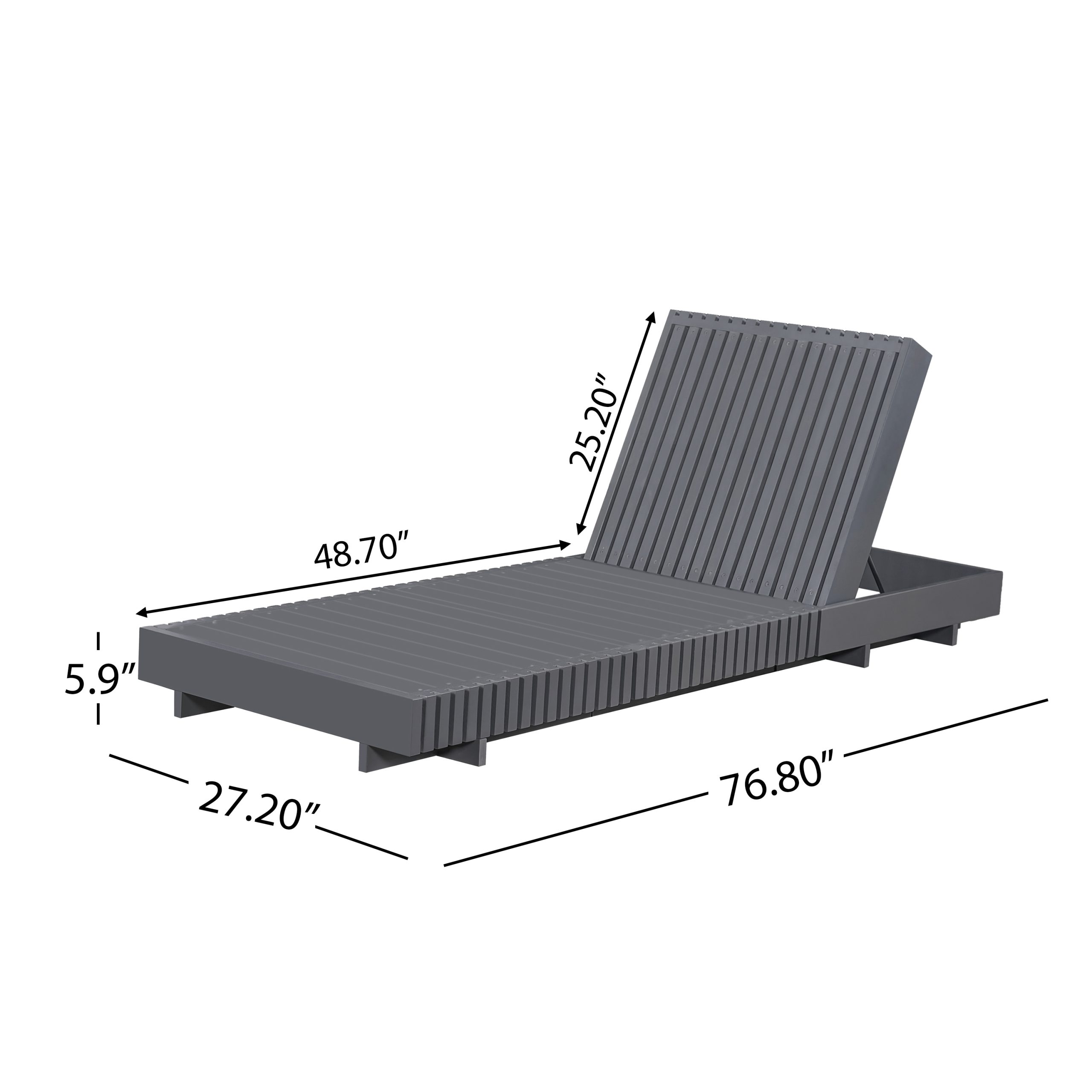 Dark Grey Acacia Solid Wood Outdoor Chaise Lounge with Cream 3-Fold Water-Repellent Cushion, 400lbs Capacity, Modern Patio Sun Lounger for Garden, Poolside - Image 2