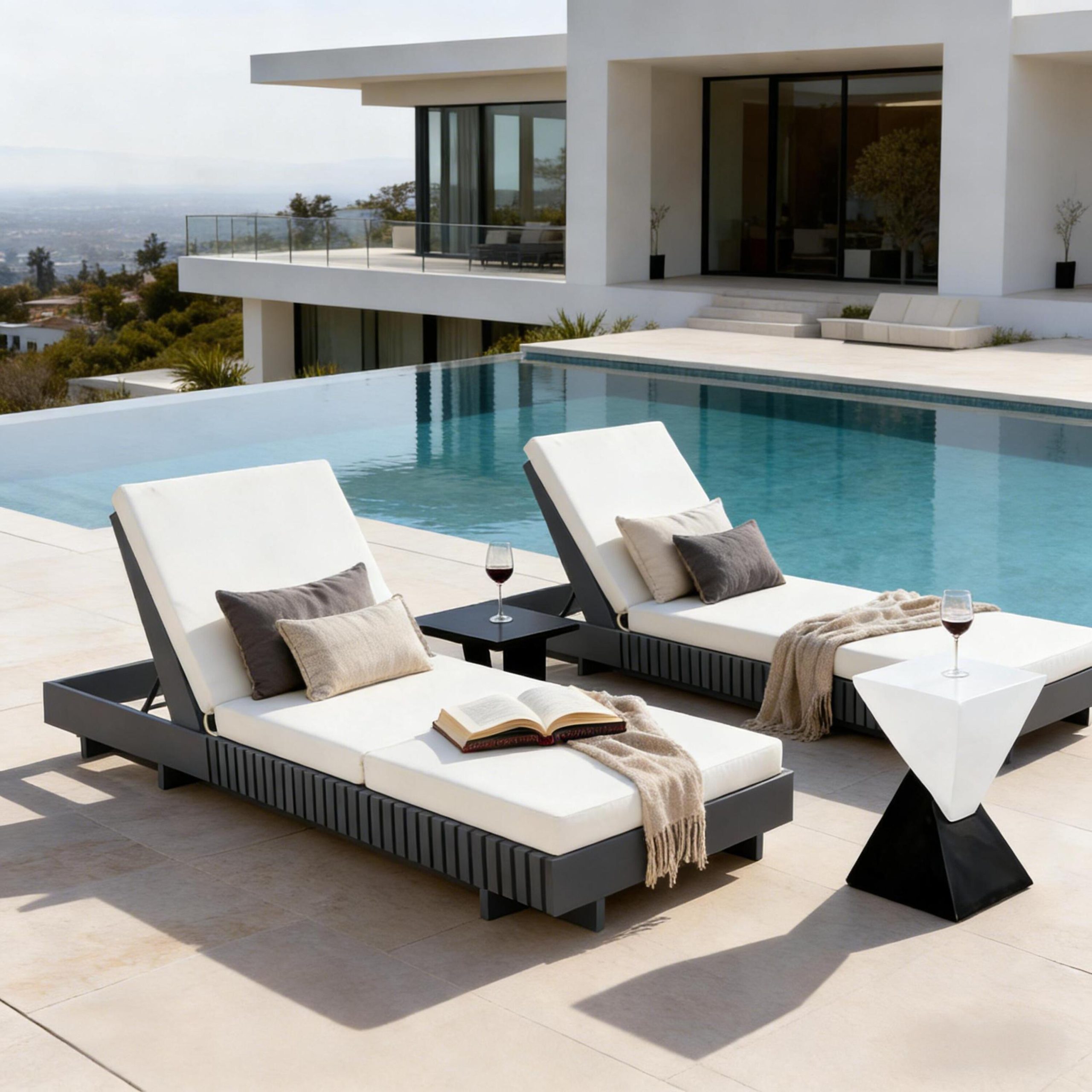 Dark Grey Acacia Solid Wood Outdoor Chaise Lounge with Cream 3-Fold Water-Repellent Cushion, 400lbs Capacity, Modern Patio Sun Lounger for Garden, Poolside - Image 6