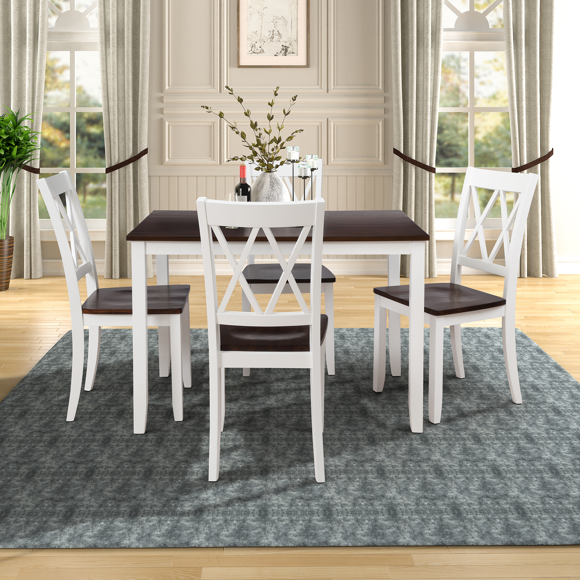 TOPMAX 5-Piece Dining Table Set Home Kitchen Table and Chairs Wood Dining Set, Espresso+White(OLD SKU:SP000088AAK) - Image 2