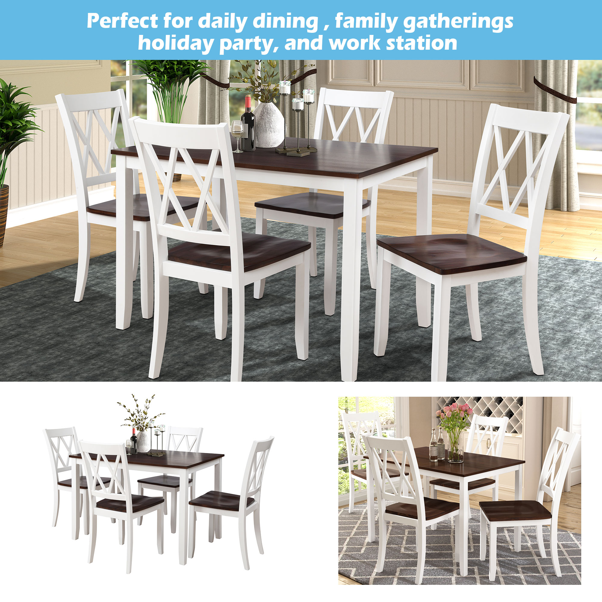TOPMAX 5-Piece Dining Table Set Home Kitchen Table and Chairs Wood Dining Set, Espresso+White(OLD SKU:SP000088AAK) - Image 5