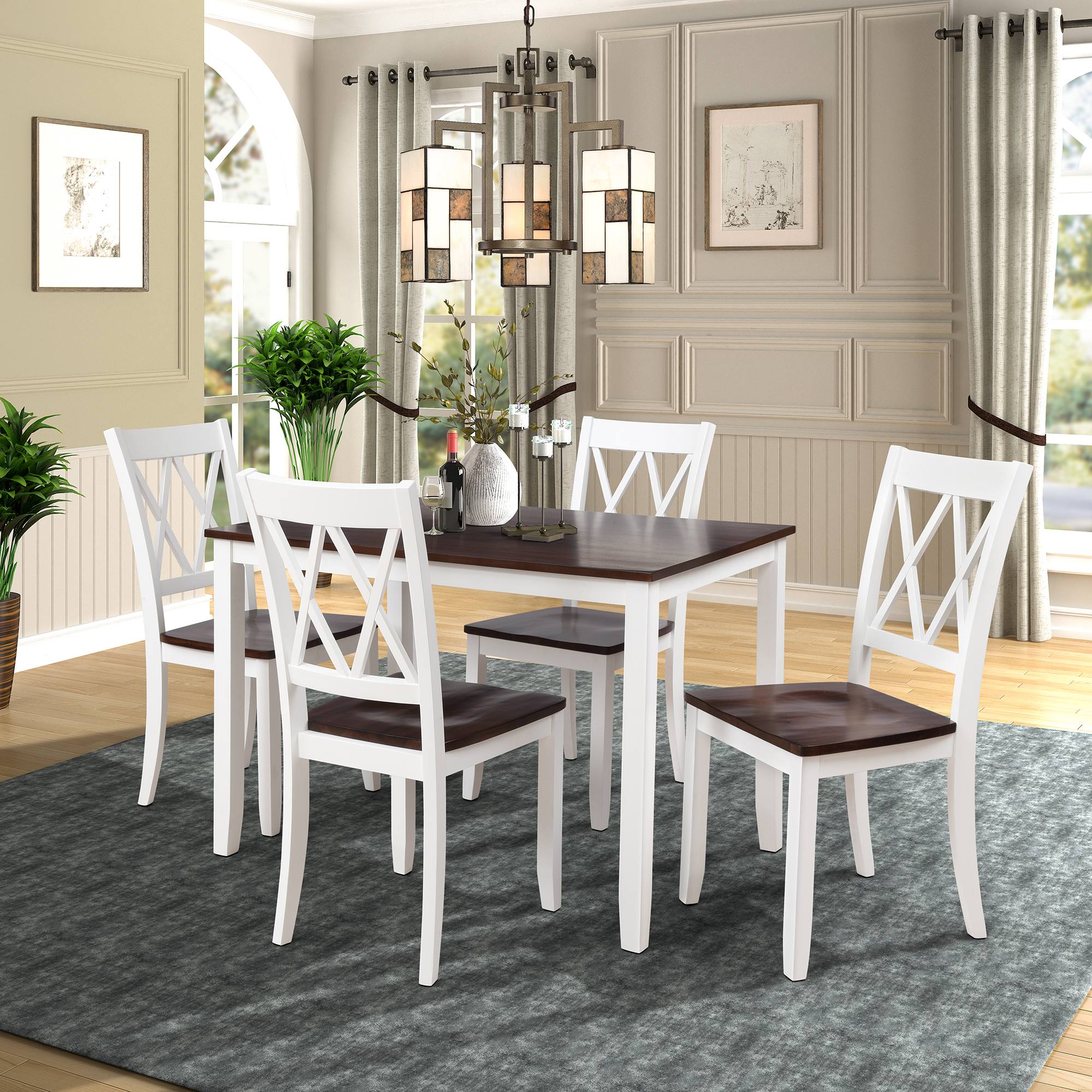 TOPMAX 5-Piece Dining Table Set Home Kitchen Table and Chairs Wood Dining Set, Espresso+White(OLD SKU:SP000088AAK) - Image 4