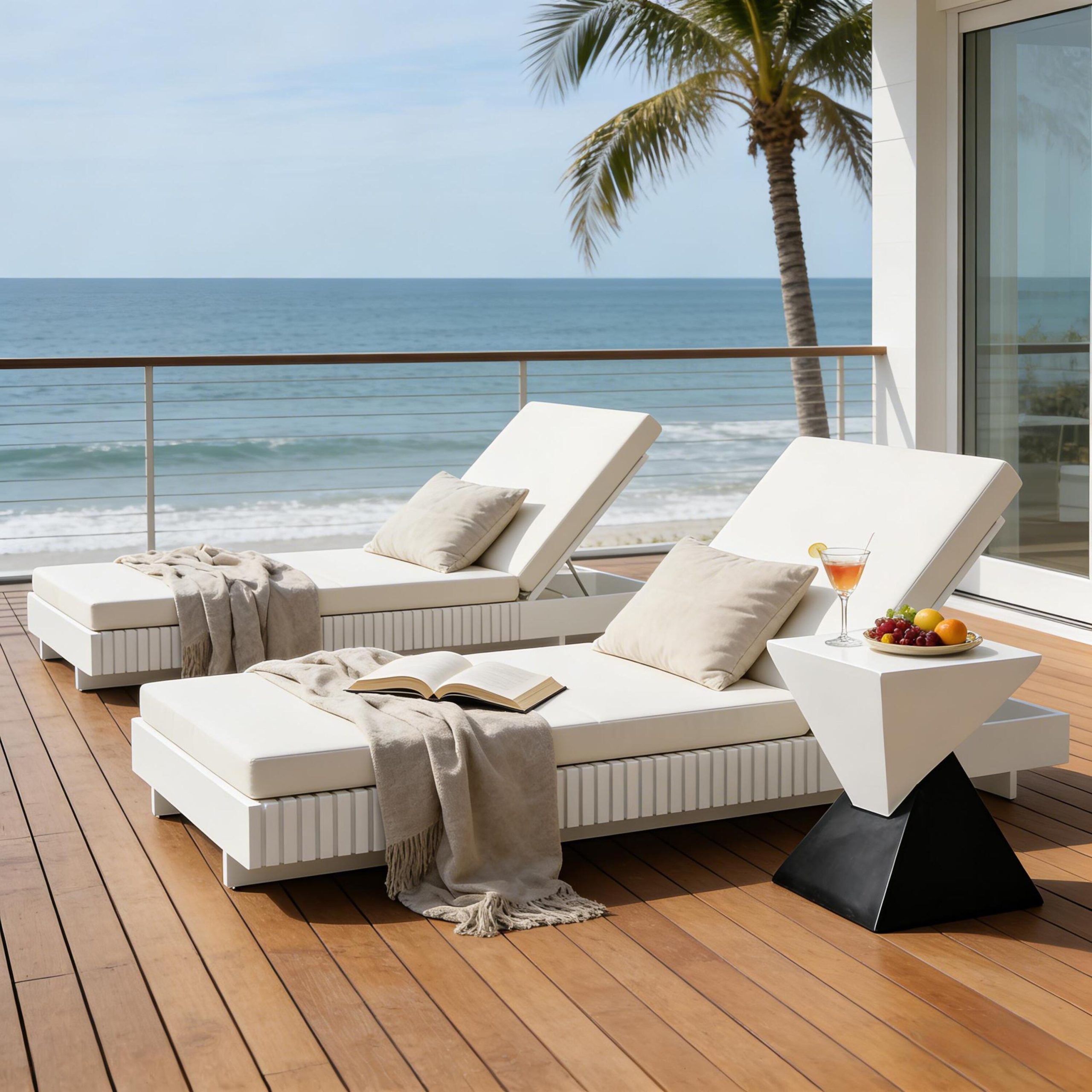 White Acacia Solid Wood Outdoor Chaise Lounge with Cream Water Repellent Cushion,400lbs Capacity, Modern Patio Sun Lounger for Garden,Poolside - Image 5