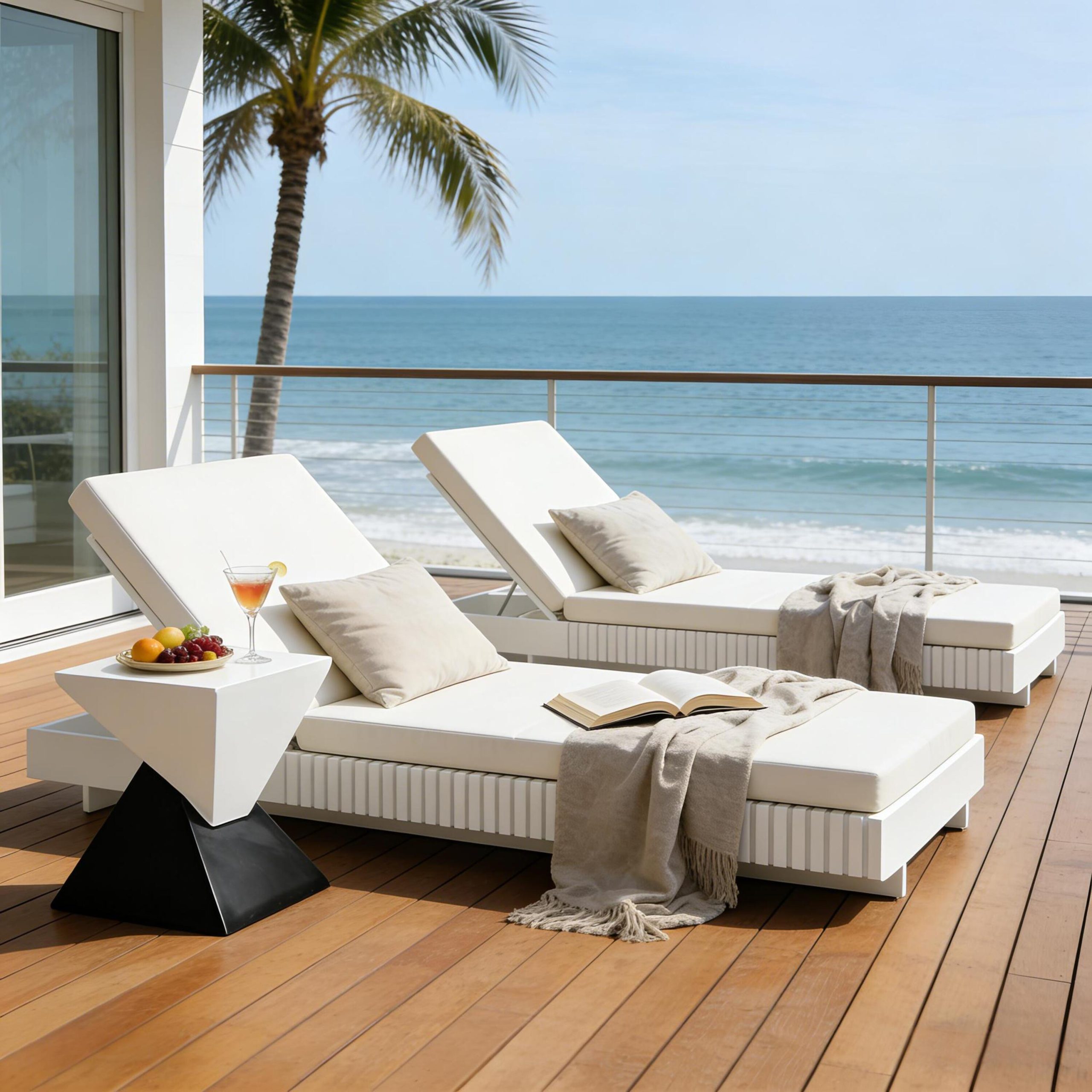 White Acacia Solid Wood Outdoor Chaise Lounge with Cream Water Repellent Cushion,400lbs Capacity, Modern Patio Sun Lounger for Garden,Poolside - Image 6