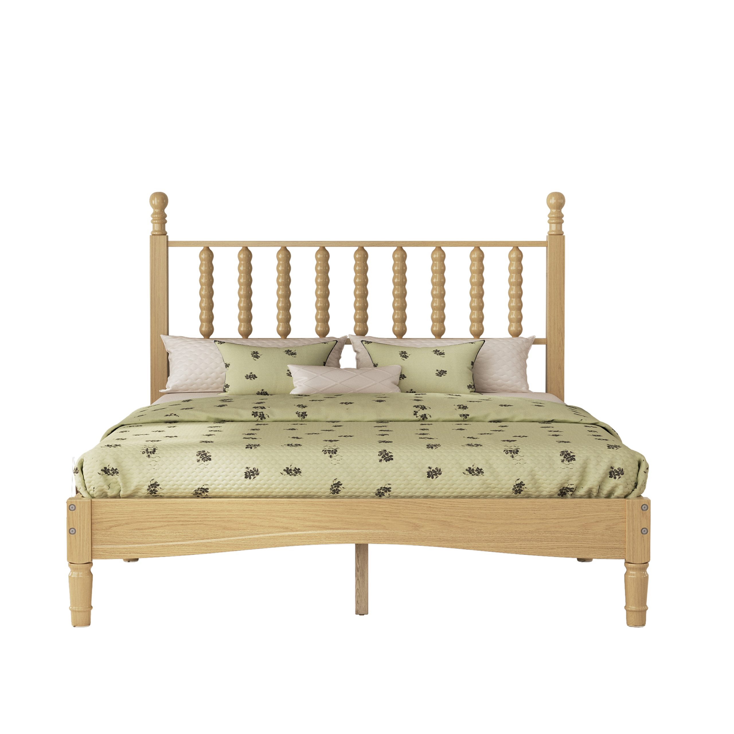Full Size Wood Platform Bed with Gourd Shaped Headboard,Retro Style Platform Bed with Wooden Slat Support,Natural - Image 4