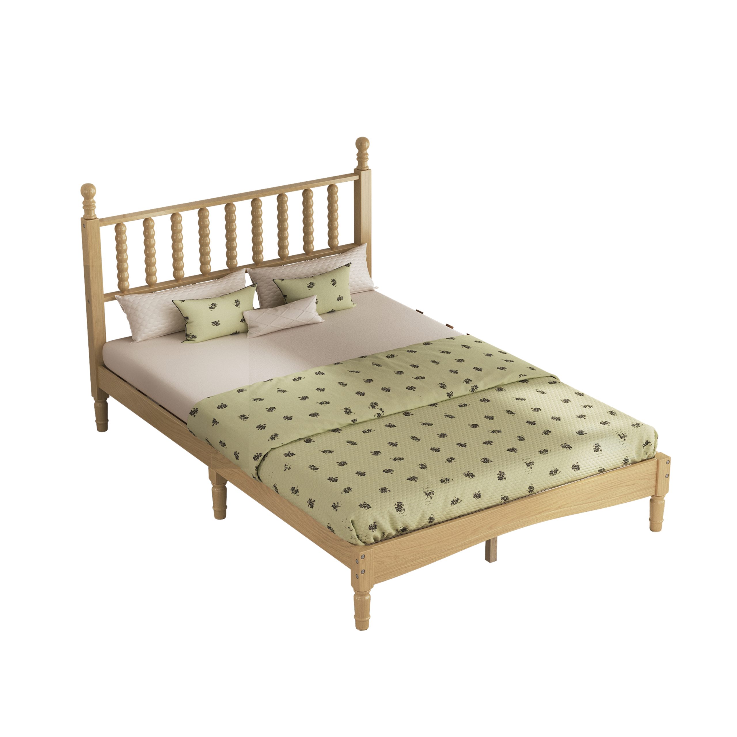Full Size Wood Platform Bed with Gourd Shaped Headboard,Retro Style Platform Bed with Wooden Slat Support,Natural - Image 5