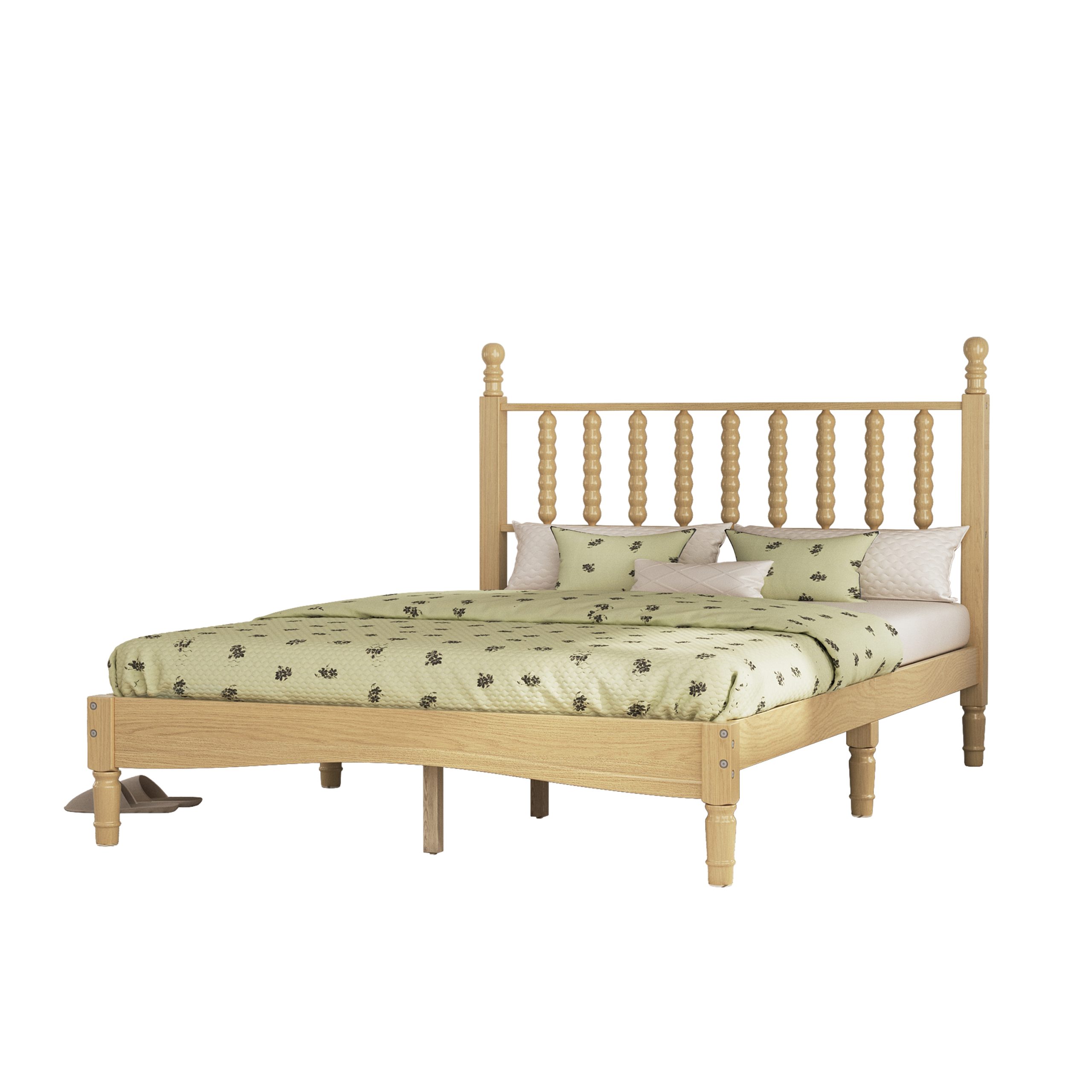 Full Size Wood Platform Bed with Gourd Shaped Headboard,Retro Style Platform Bed with Wooden Slat Support,Natural - Image 6