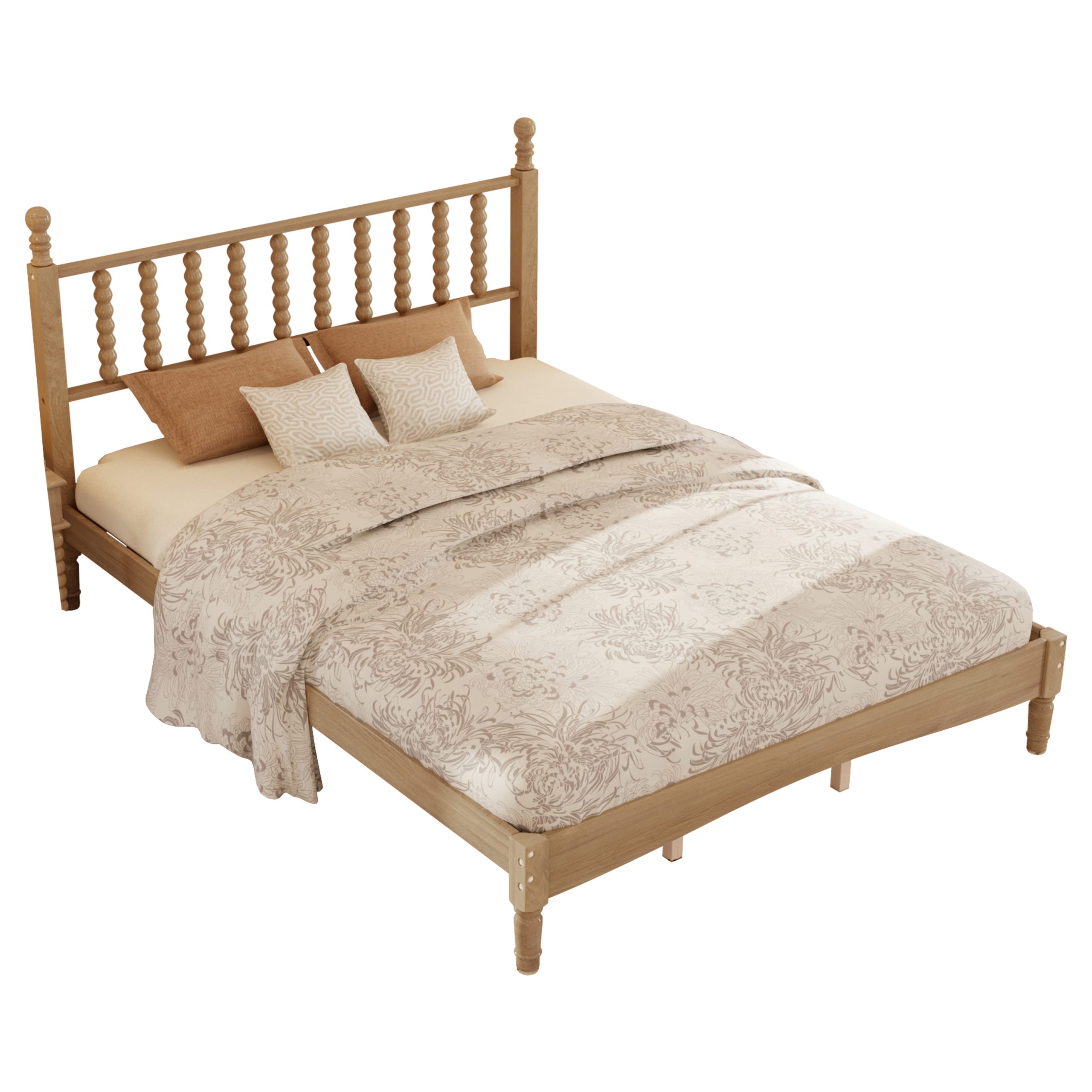 Queen Size Wood Platform Bed with Gourd Shaped Headboard,Retro Style Platform Bed with Wooden Slat Support,Natural - Image 4