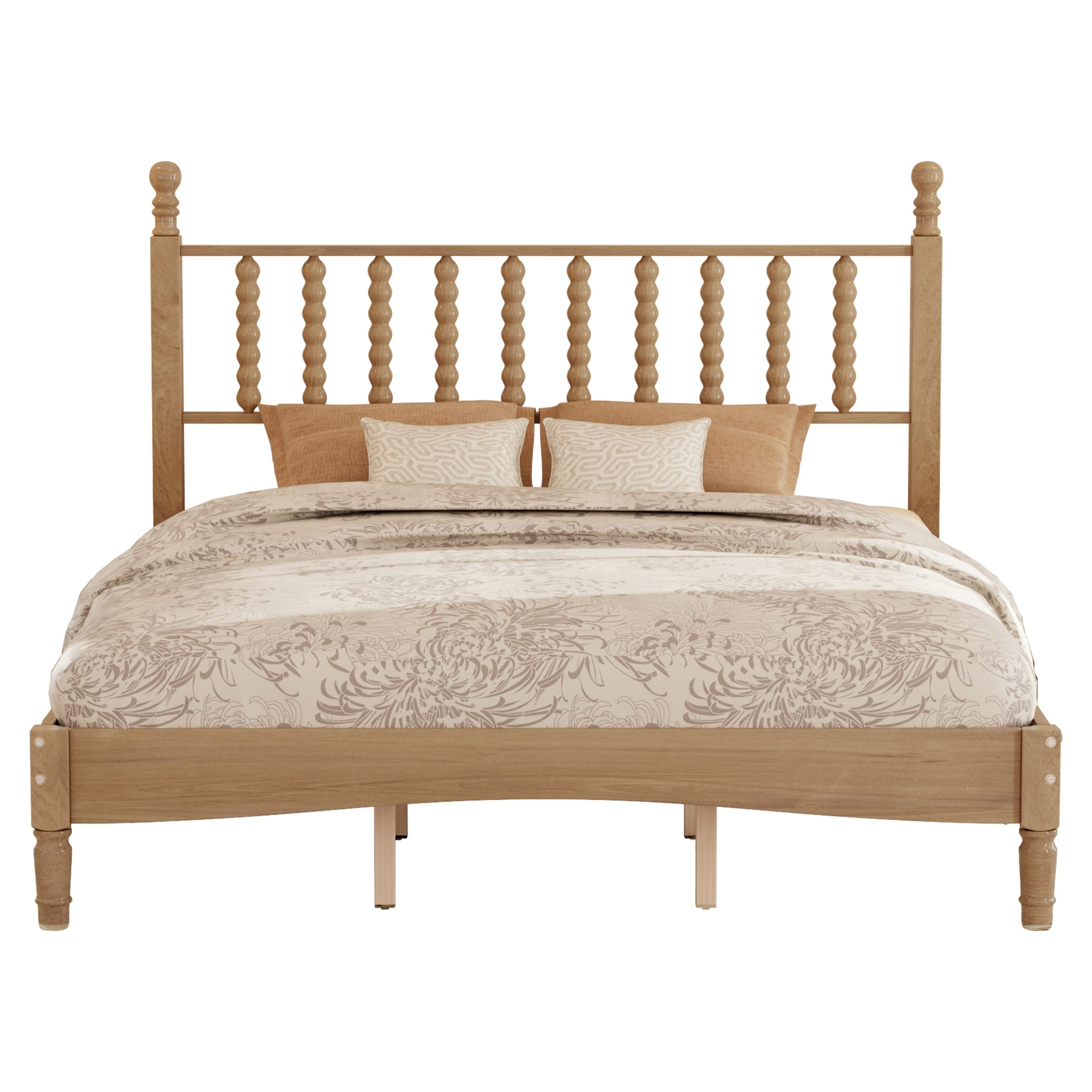 Queen Size Wood Platform Bed with Gourd Shaped Headboard,Retro Style Platform Bed with Wooden Slat Support,Natural - Image 5