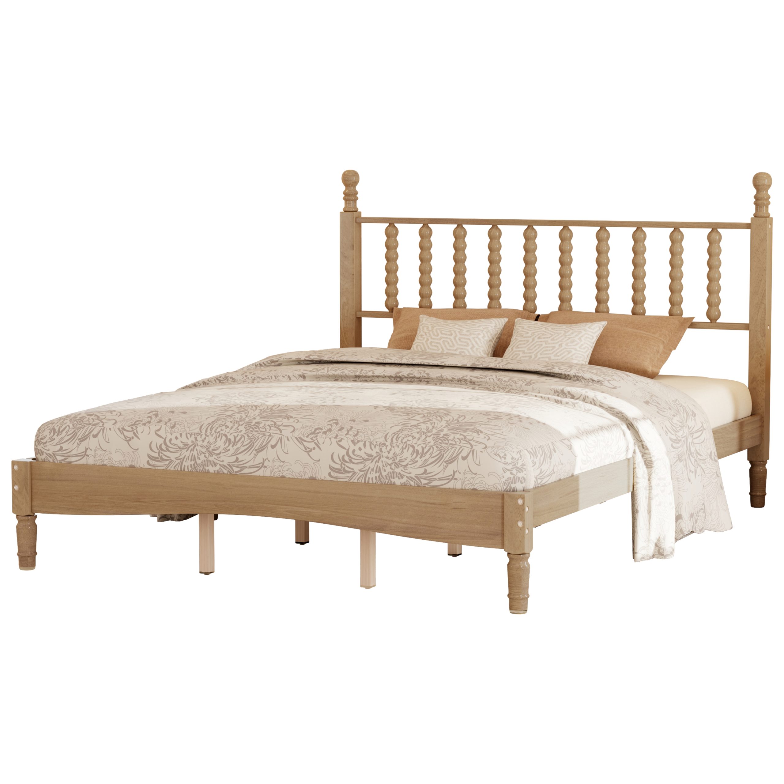 Queen Size Wood Platform Bed with Gourd Shaped Headboard,Retro Style Platform Bed with Wooden Slat Support,Natural - Image 6