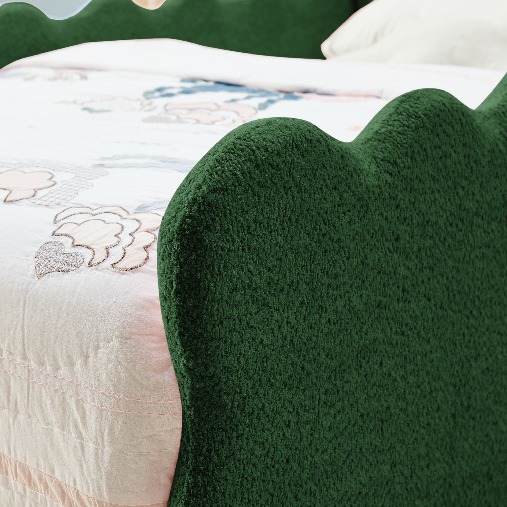 Twin Size Cute Dinosaur-Shaped Kids Bed with Safety Guardraild, Solid Wood Toddler Bed Frame for Children for Bedroom, Boucle Fabric - Image 5