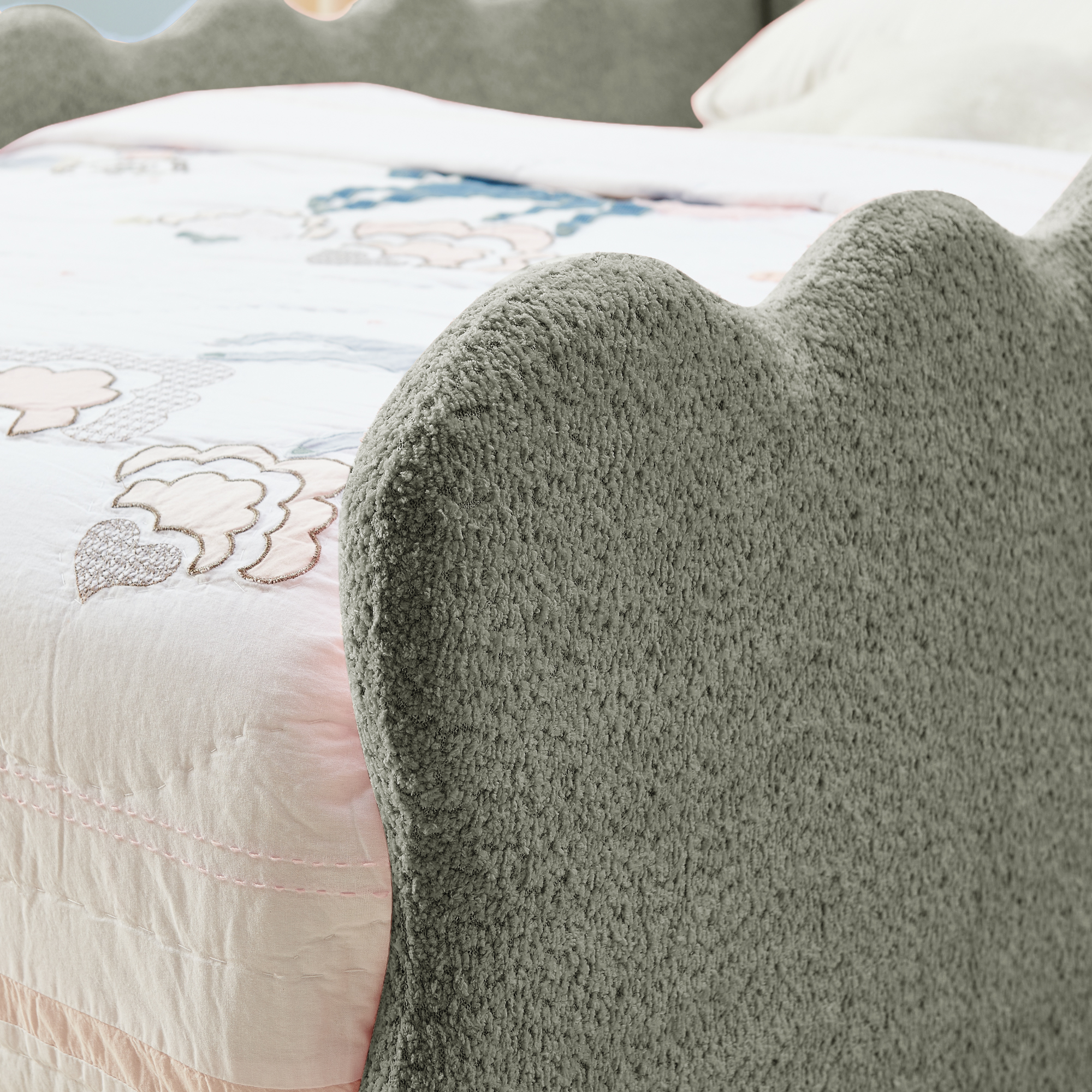 Twin Size Cute Dinosaur-Shaped Kids Bed with Safety Guardraild, Solid Wood Toddler Bed Frame for Children for Bedroom, Boucle Fabric - Image 6