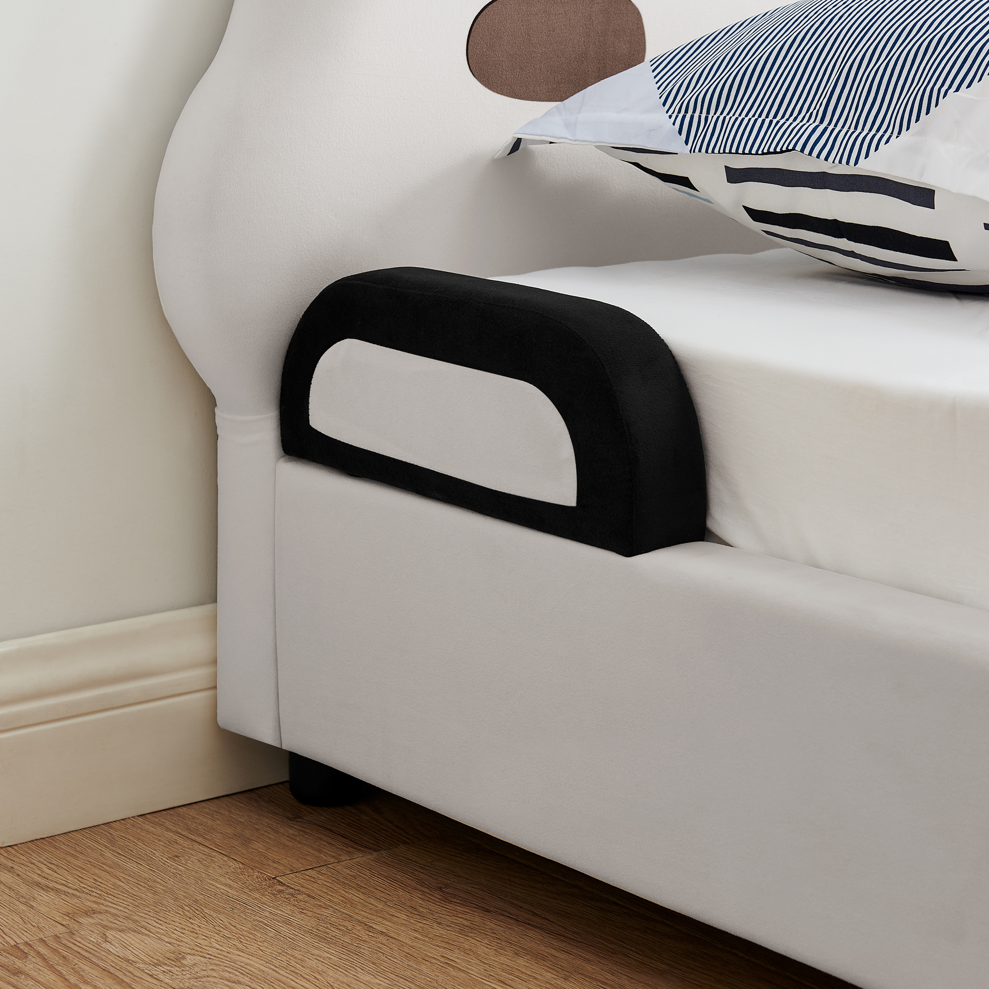 Twin Size Cute Panda-Shaped Kids Bed with Safety Soft Padded Edges, Solid Wood Toddler Bed Frame for Children for Bedroom, Velvet Fabric - Image 6