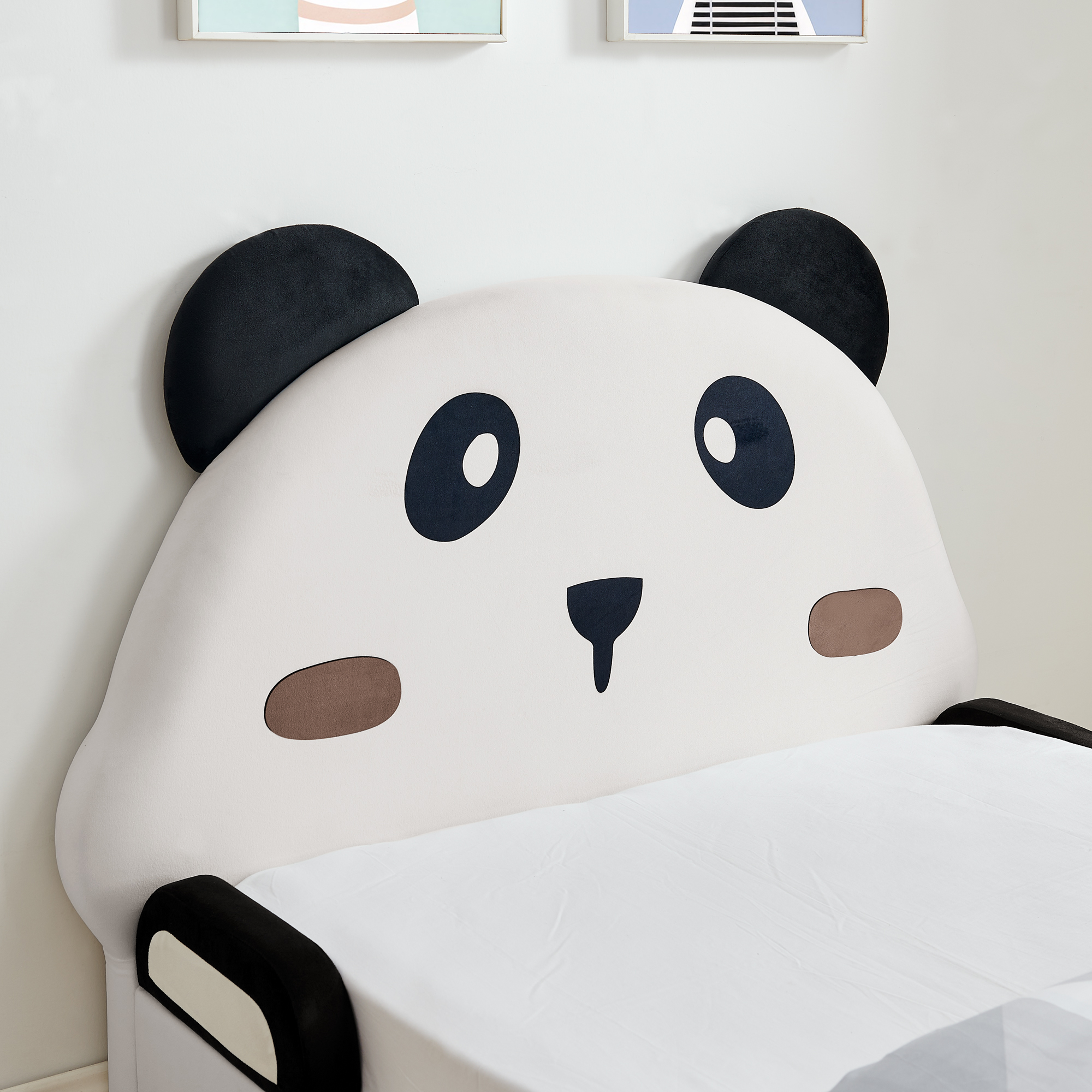 Twin Size Cute Panda-Shaped Kids Bed with Safety Soft Padded Edges, Solid Wood Toddler Bed Frame for Children for Bedroom, Velvet Fabric - Image 5