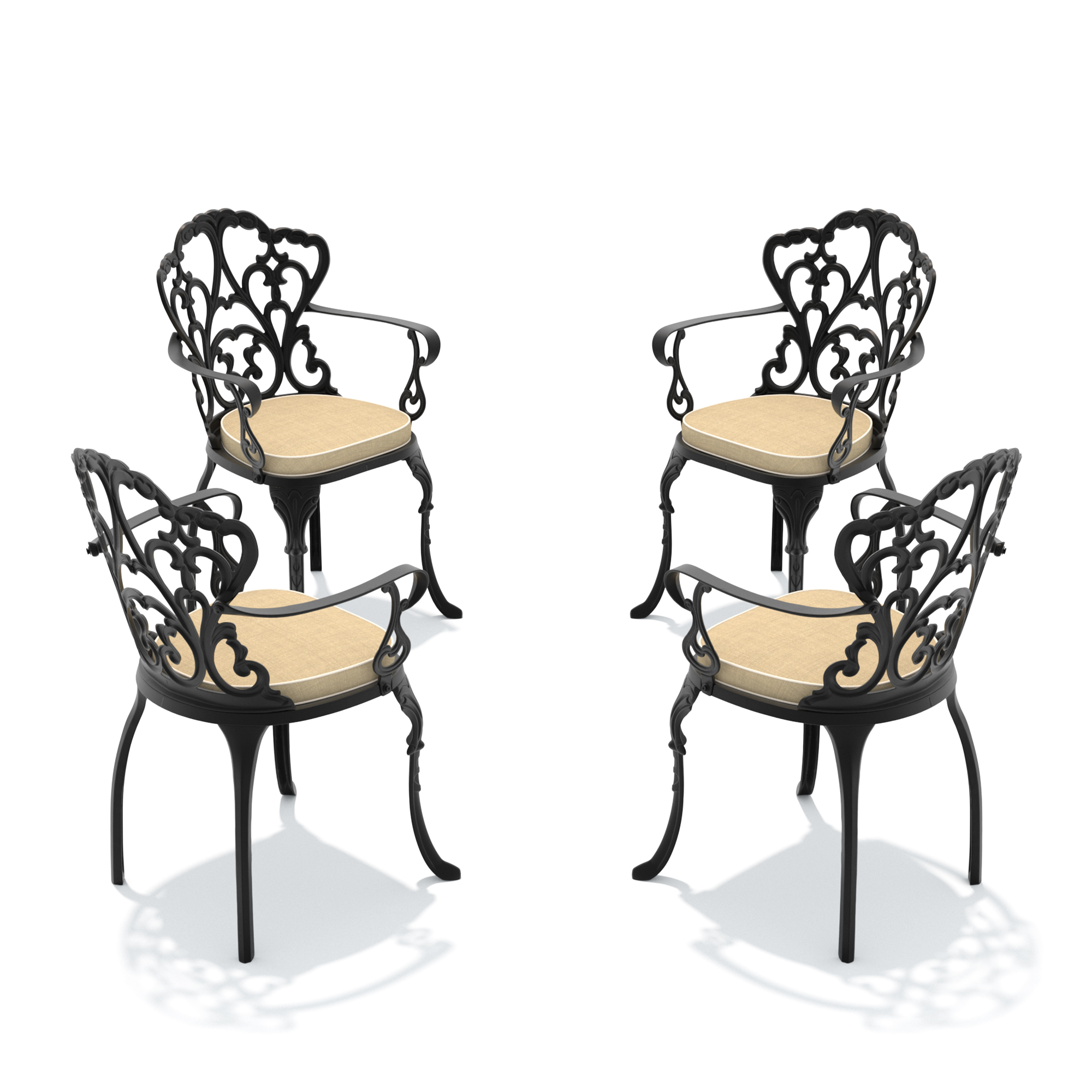 Cast Aluminum Patio Dining Chair 4PCS With Black Frame and Off-white Cushions (same sku:W1710P166006) - Image 3