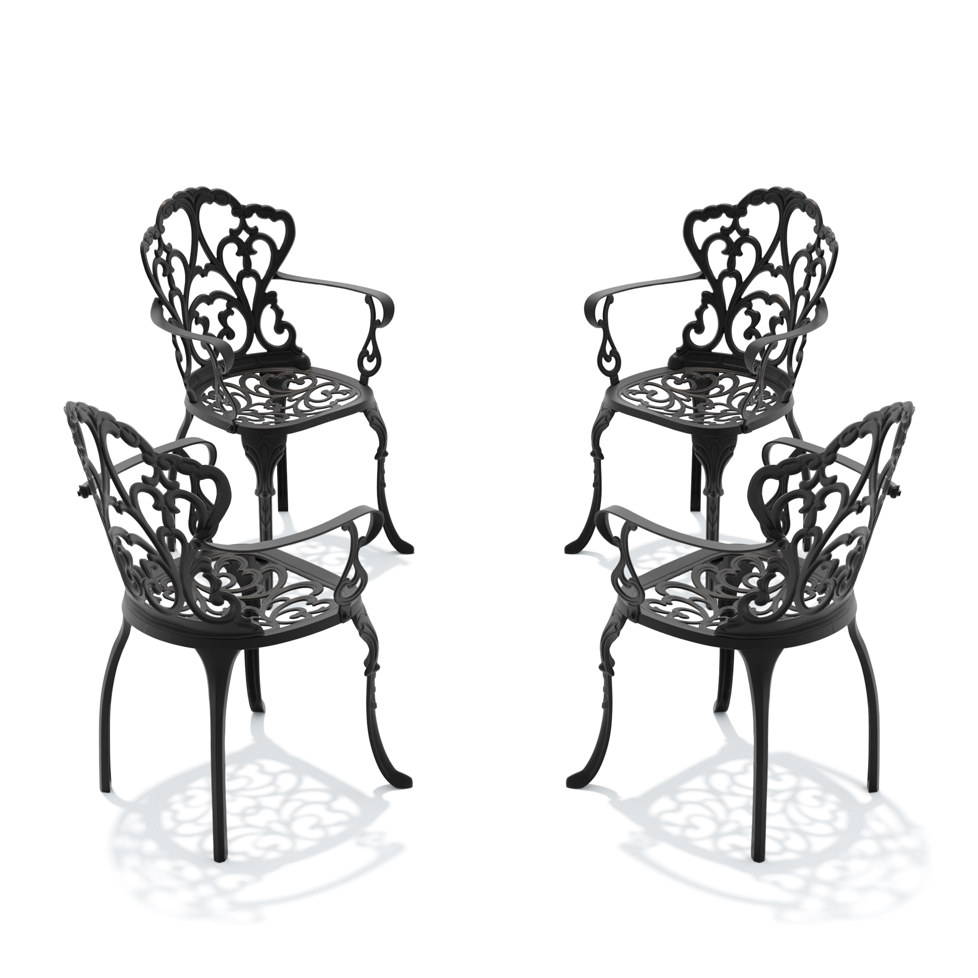 Cast Aluminum Patio Dining Chair 4PCS With Black Frame and Off-white Cushions (same sku:W1710P166006) - Image 4