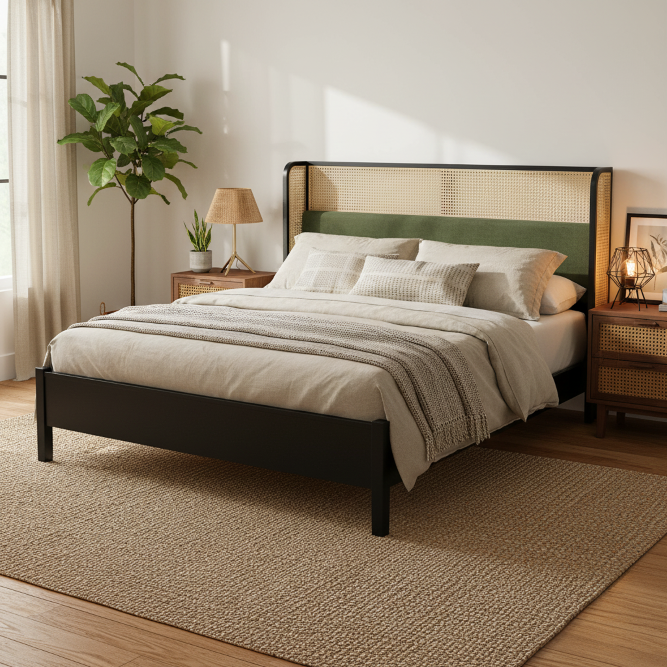 King Size Bed Frame,Black+Green,Solid+Manufactured Wood,10-12 Mattress,800lbs,No Box Spring Modern Bedroom Furniture - Image 3