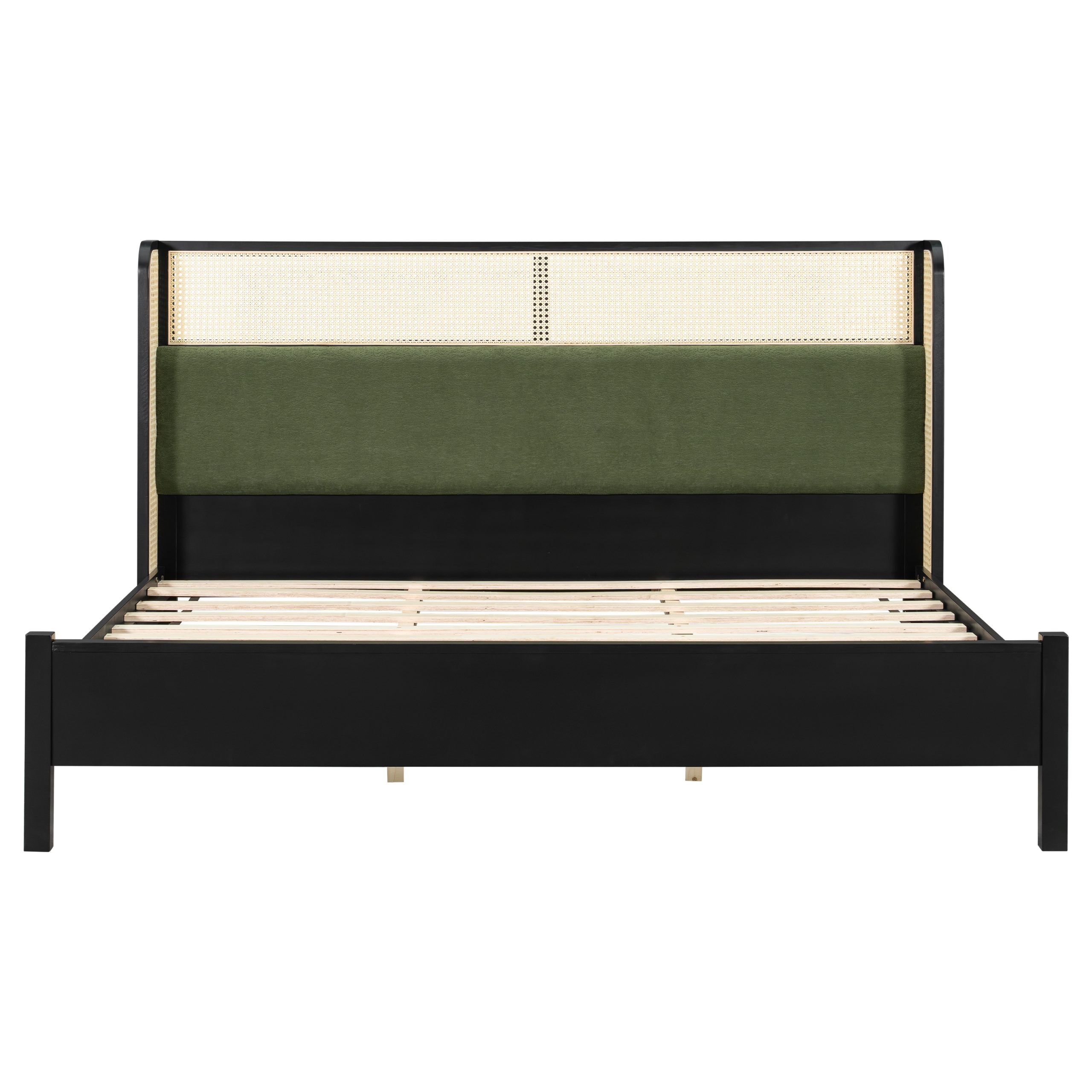 King Size Bed Frame,Black+Green,Solid+Manufactured Wood,10-12 Mattress,800lbs,No Box Spring Modern Bedroom Furniture - Image 4