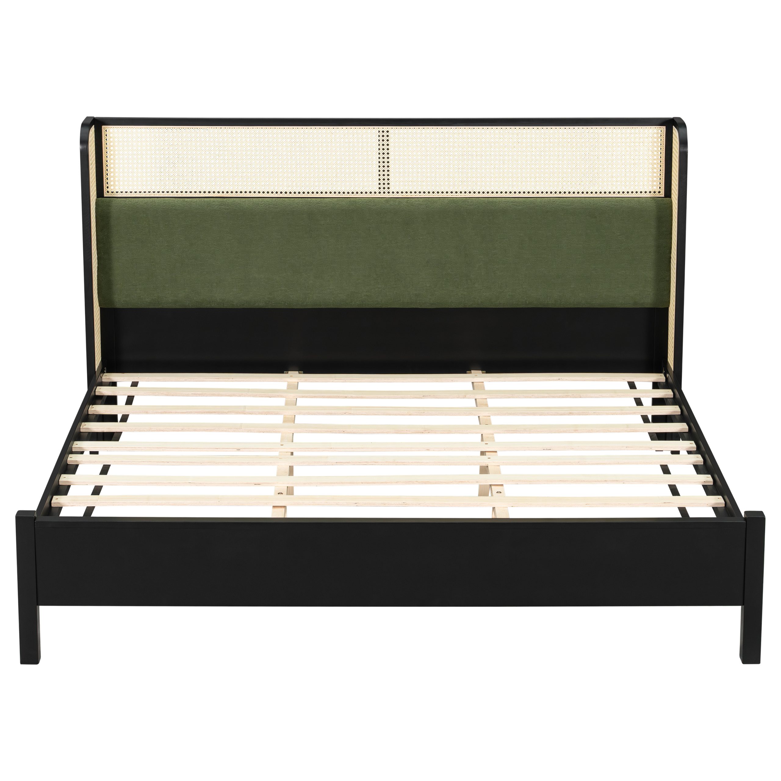 King Size Bed Frame,Black+Green,Solid+Manufactured Wood,10-12 Mattress,800lbs,No Box Spring Modern Bedroom Furniture - Image 5
