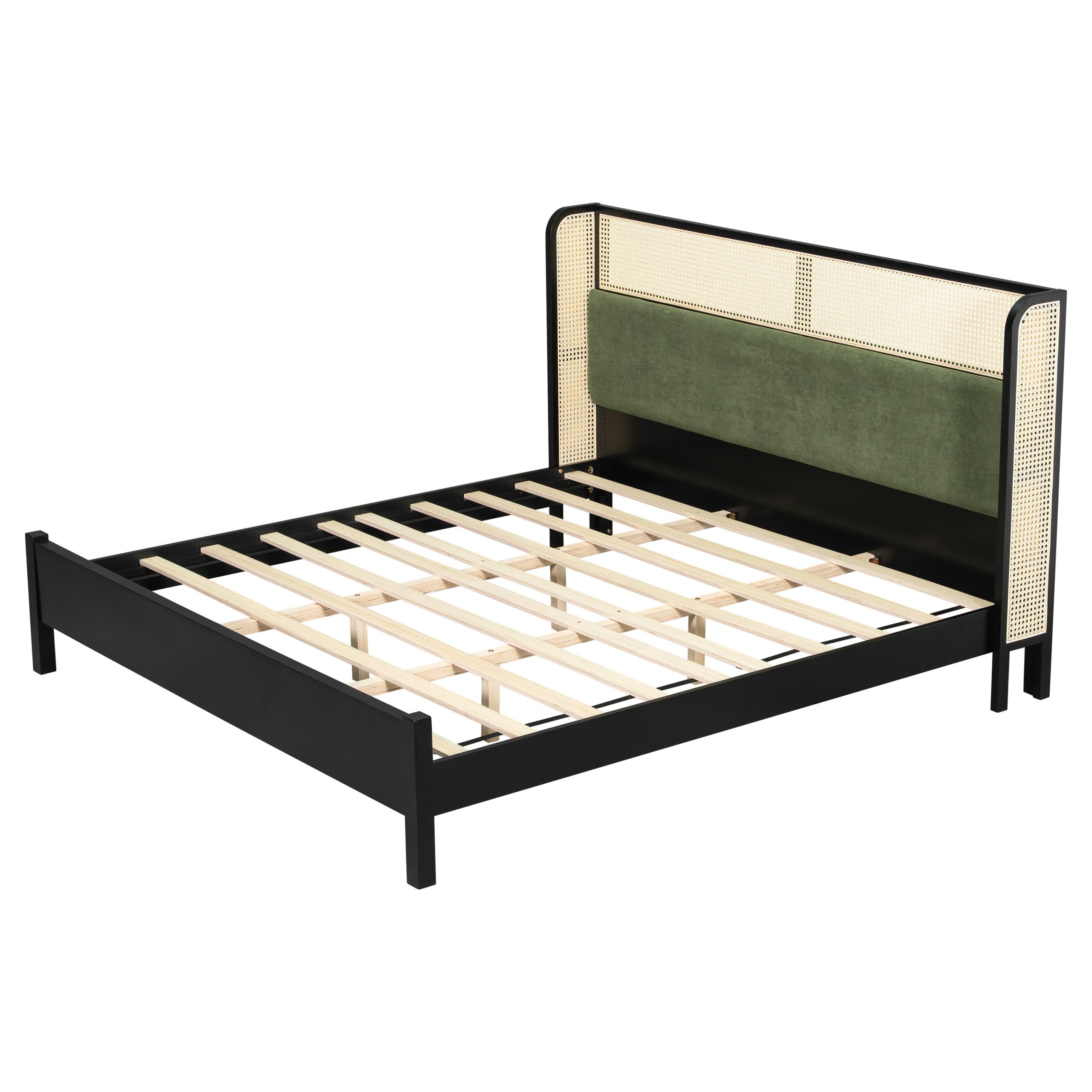 King Size Bed Frame,Black+Green,Solid+Manufactured Wood,10-12 Mattress,800lbs,No Box Spring Modern Bedroom Furniture - Image 6