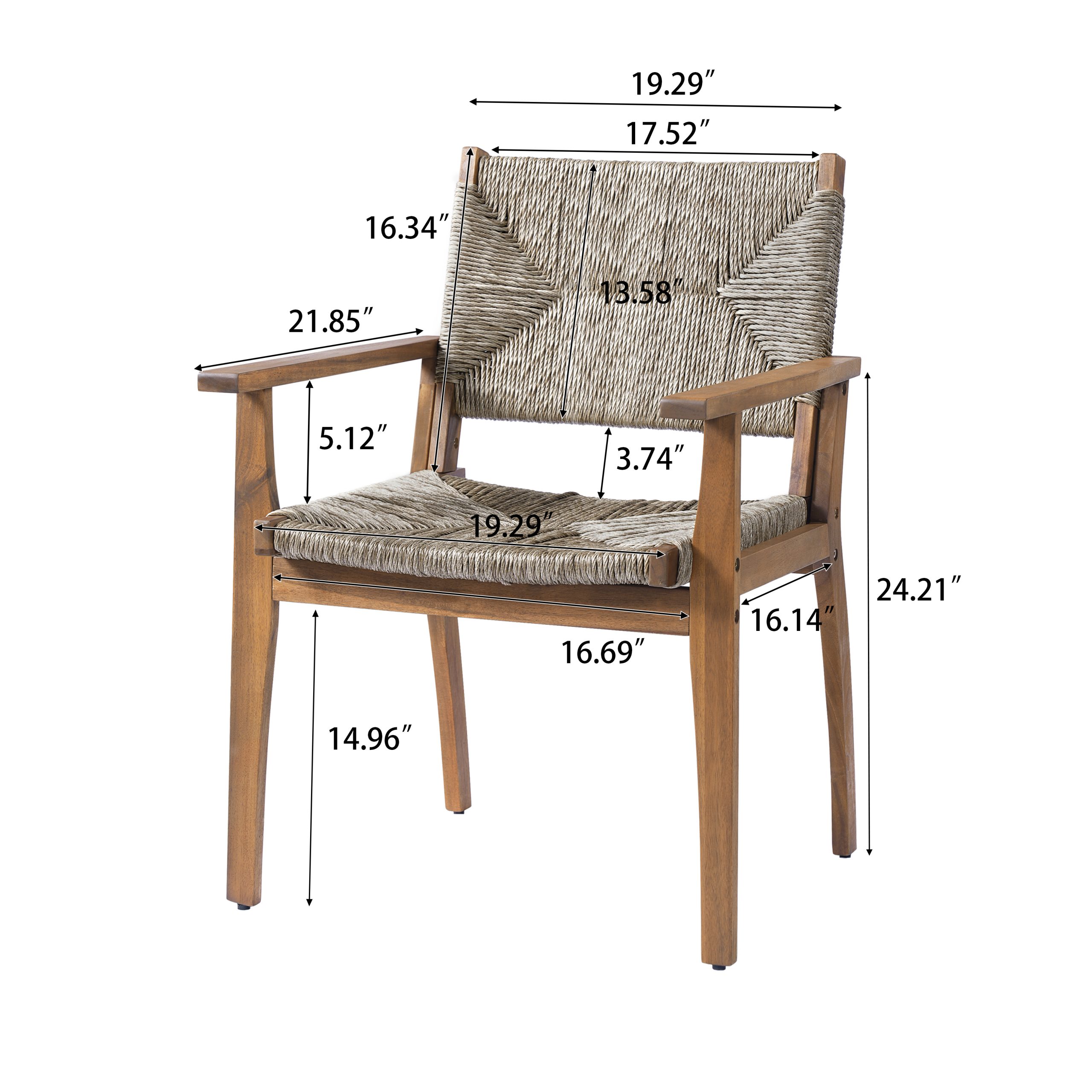 5-Piece Outdoor Dining Set: Brown Round Acacia Wood Table & 4 Brown Wicker Armchairs, Patio Garden Furniture - Image 3