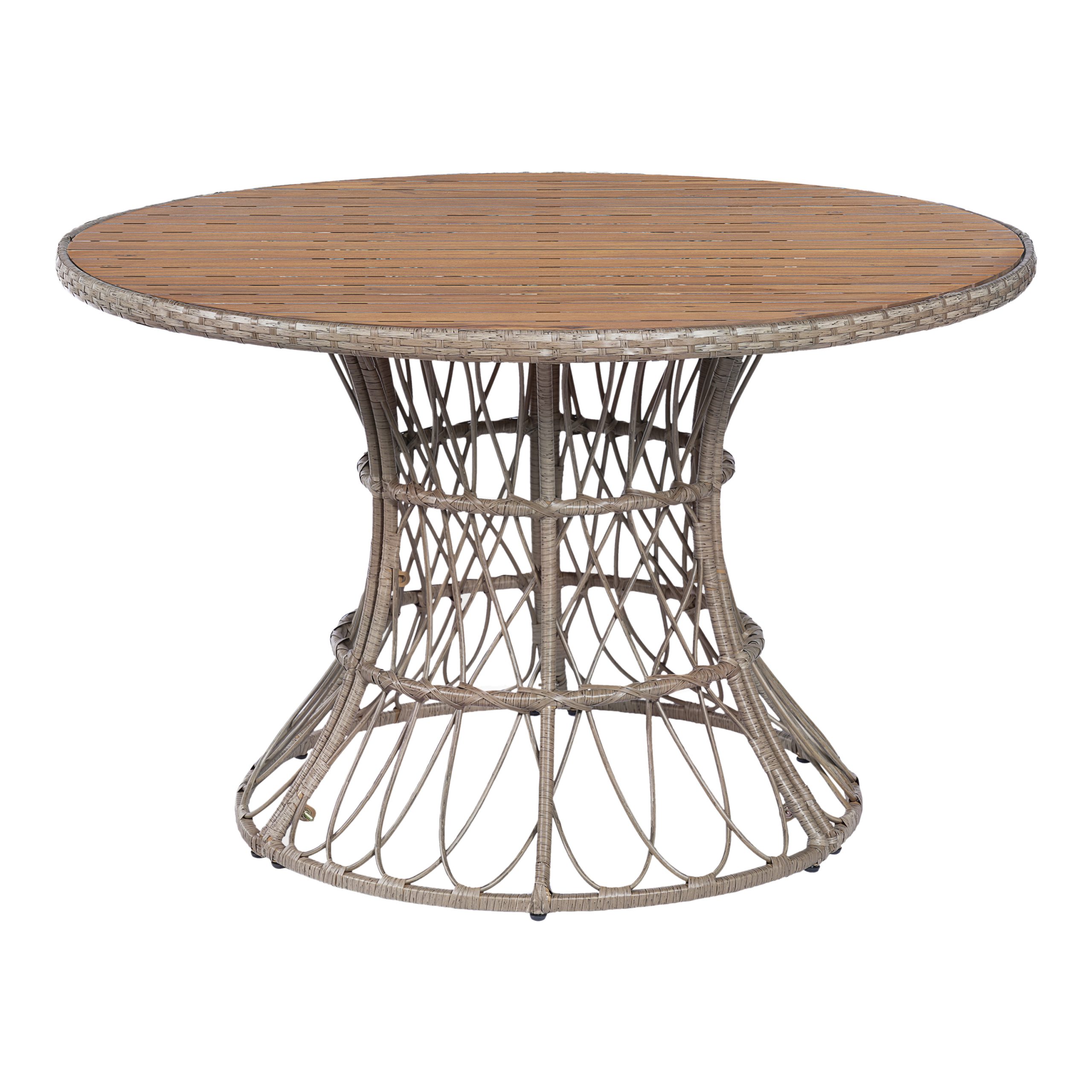 5-Piece Outdoor Dining Set: Brown Round Acacia Wood Table & 4 Brown Wicker Armchairs, Patio Garden Furniture - Image 6