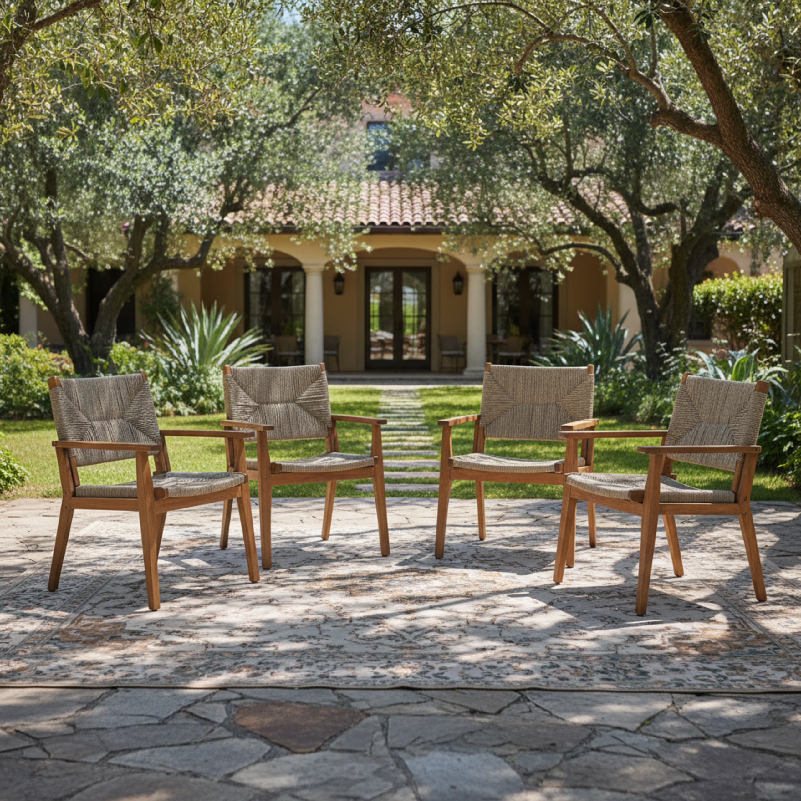 Durable Outdoor Dining Chair with Acacia Wood Frame, Handwoven Wicker Seat, Brown Finish, Patio Garden Furniture, (Compatible with Matching Table) - Image 4