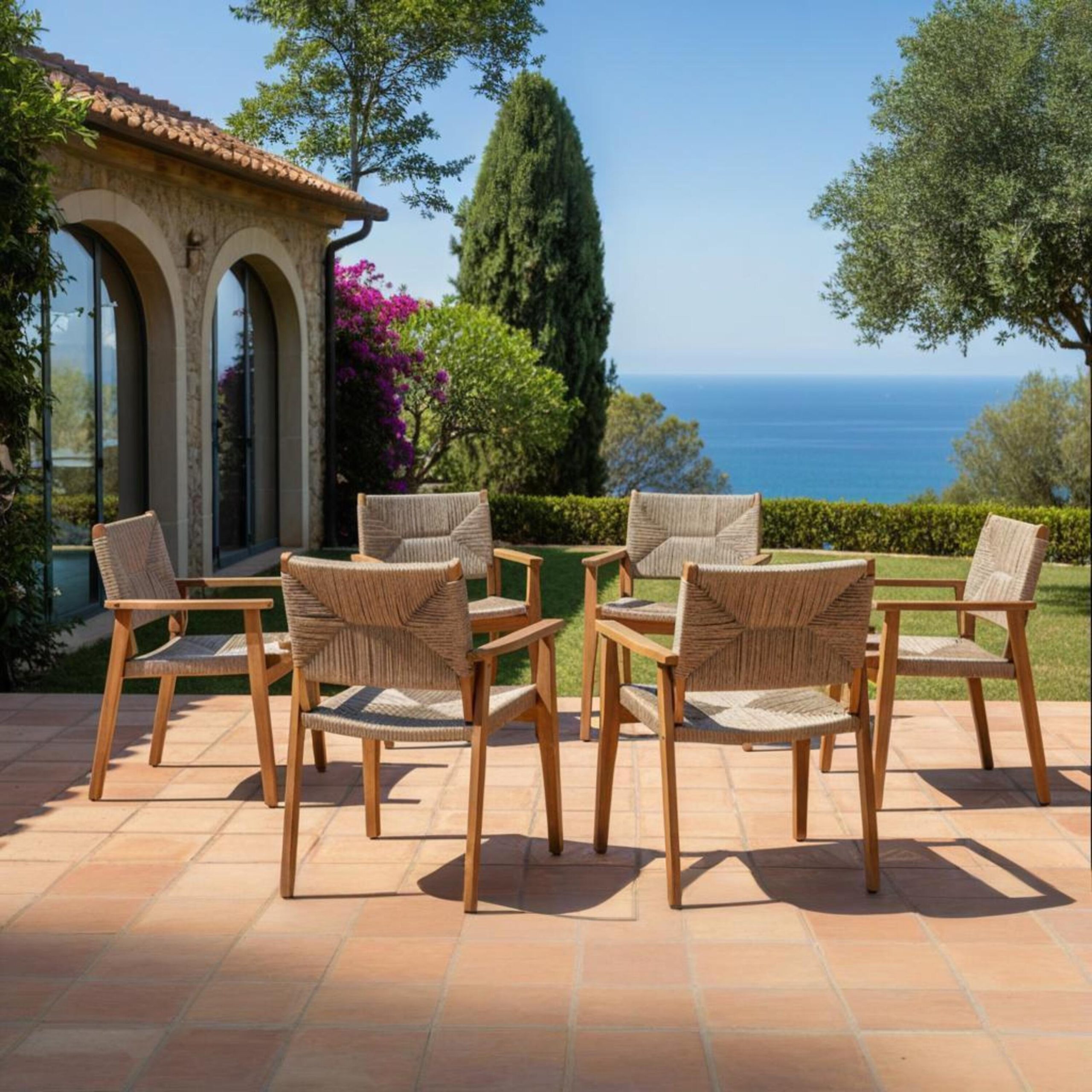 Durable Outdoor Dining Chair with Acacia Wood Frame, Handwoven Wicker Seat, Brown Finish, Patio Garden Furniture, (Compatible with Matching Table) - Image 5