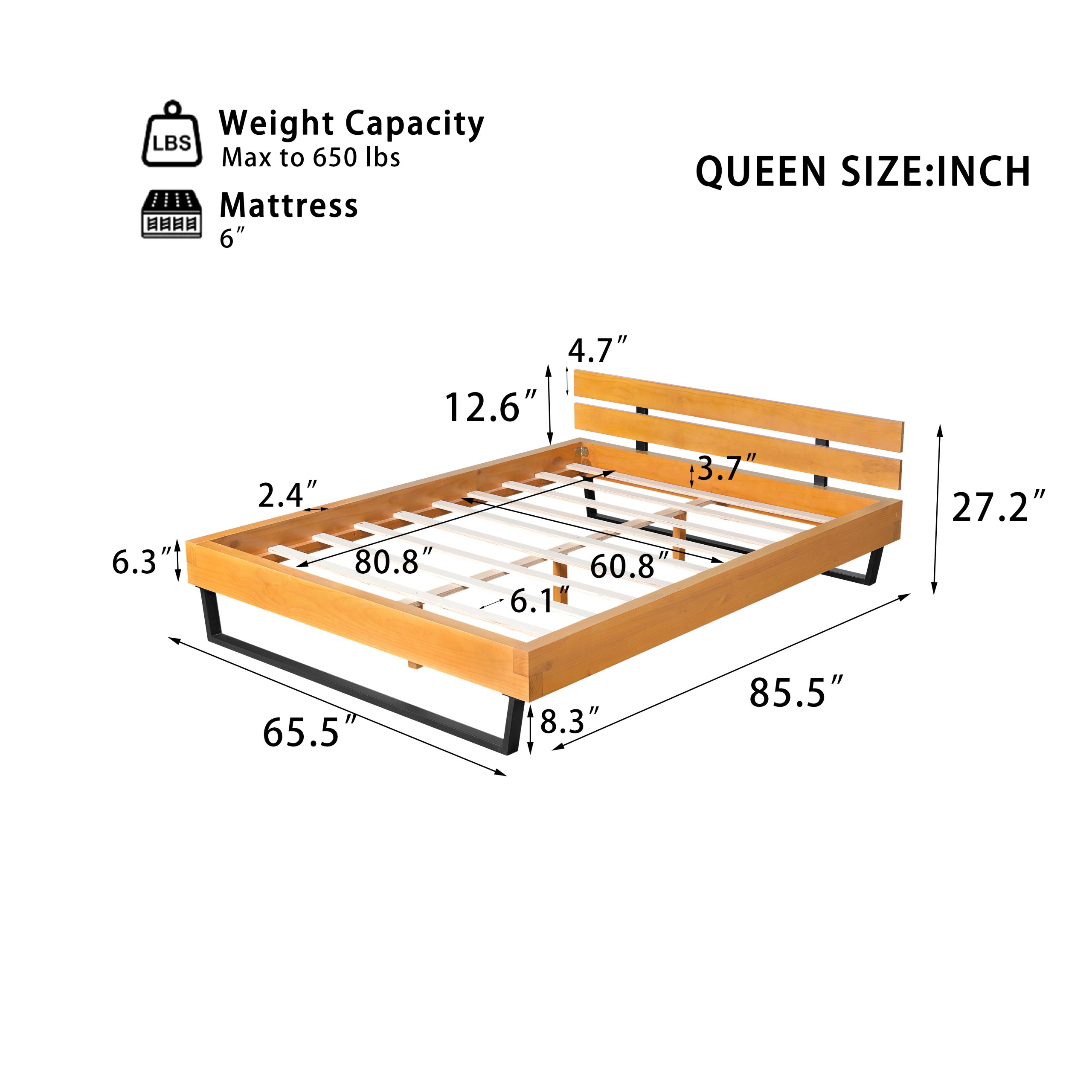 PINE WOOD BED FRAME QUEEN SIZE,NATURAL & BLACK COLOR - Image 3