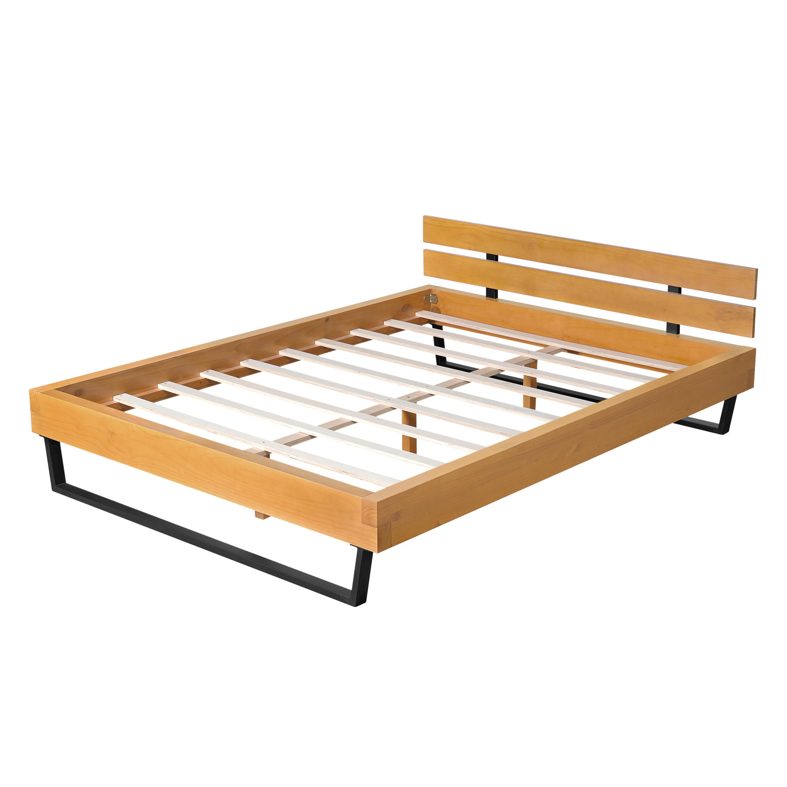 PINE WOOD BED FRAME QUEEN SIZE,NATURAL & BLACK COLOR - Image 4