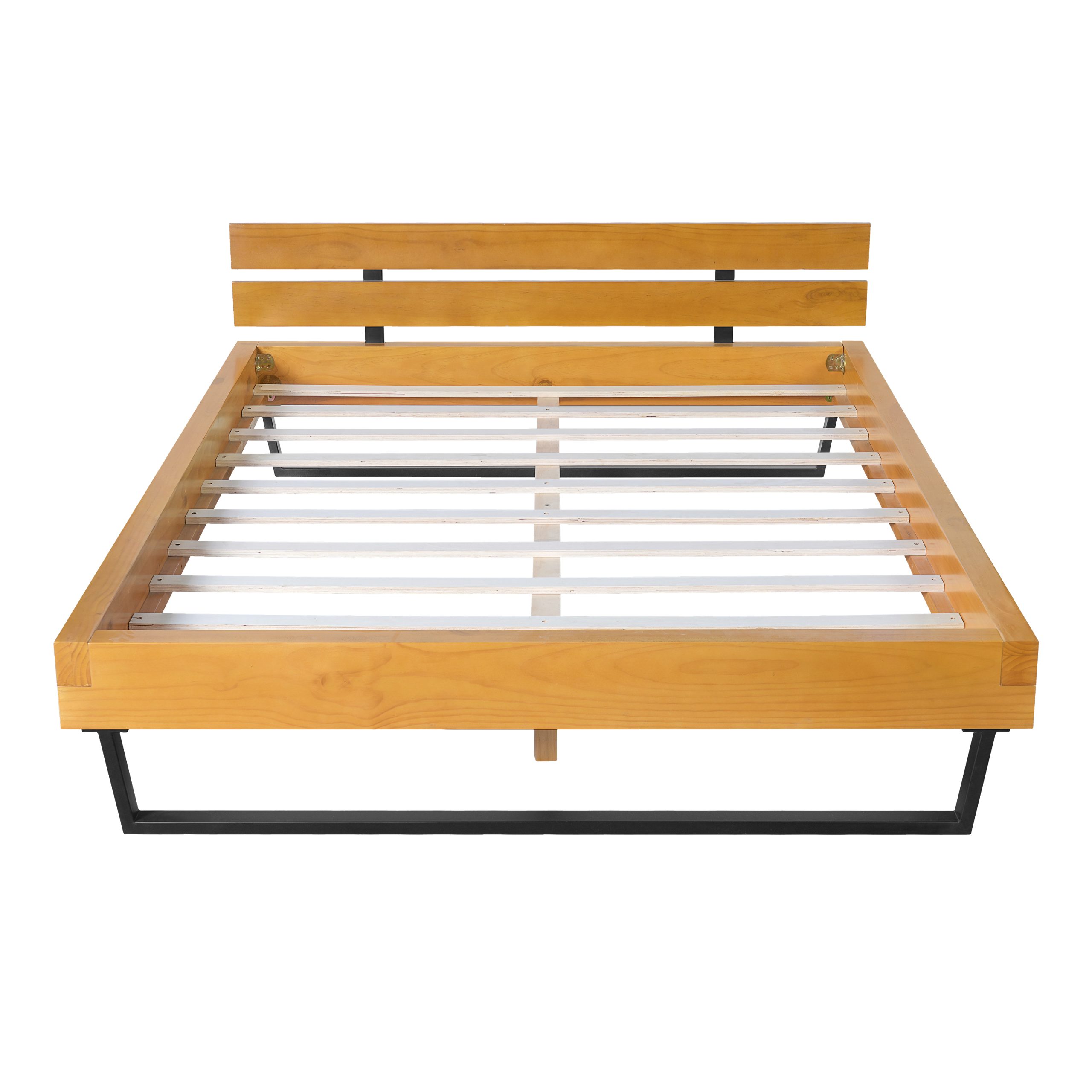 PINE WOOD BED FRAME QUEEN SIZE,NATURAL & BLACK COLOR - Image 5
