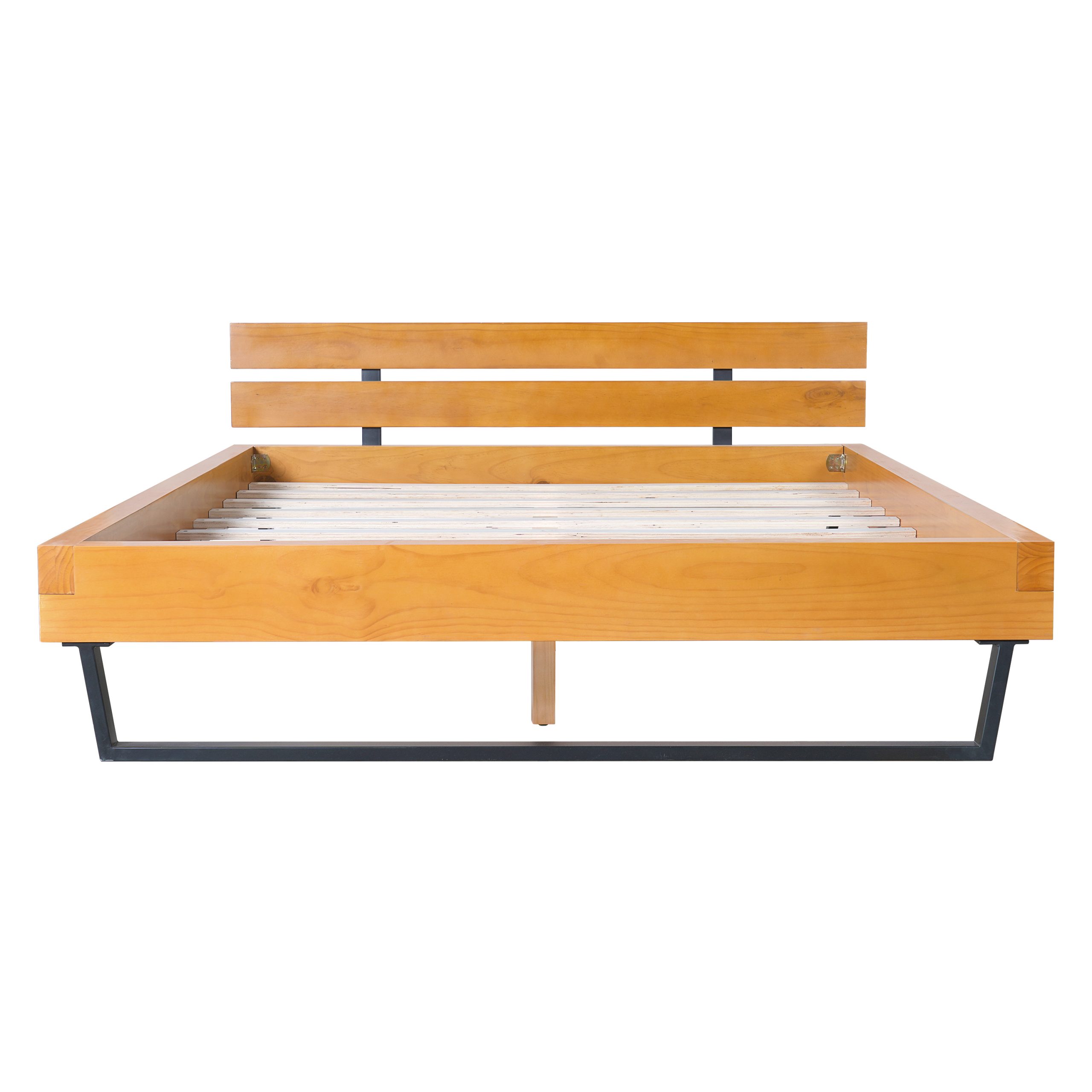 PINE WOOD BED FRAME QUEEN SIZE,NATURAL & BLACK COLOR - Image 6