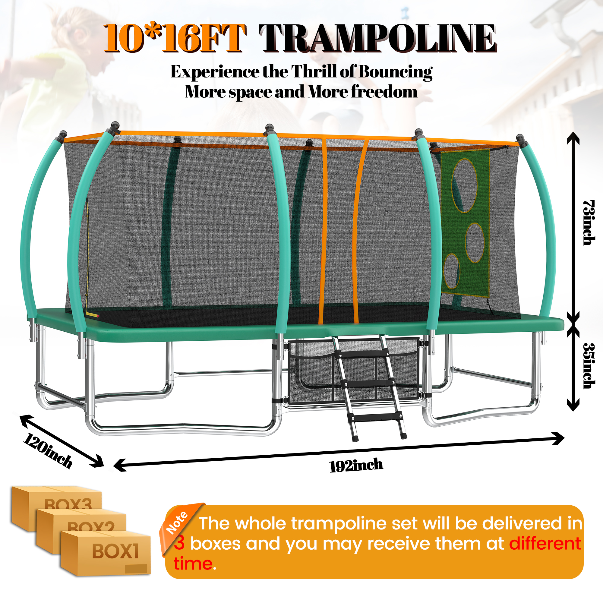 10X16FT Outdoor Square Trampolines for Kids Adults Long Rectangular Tumbling Trampoline - Image 3