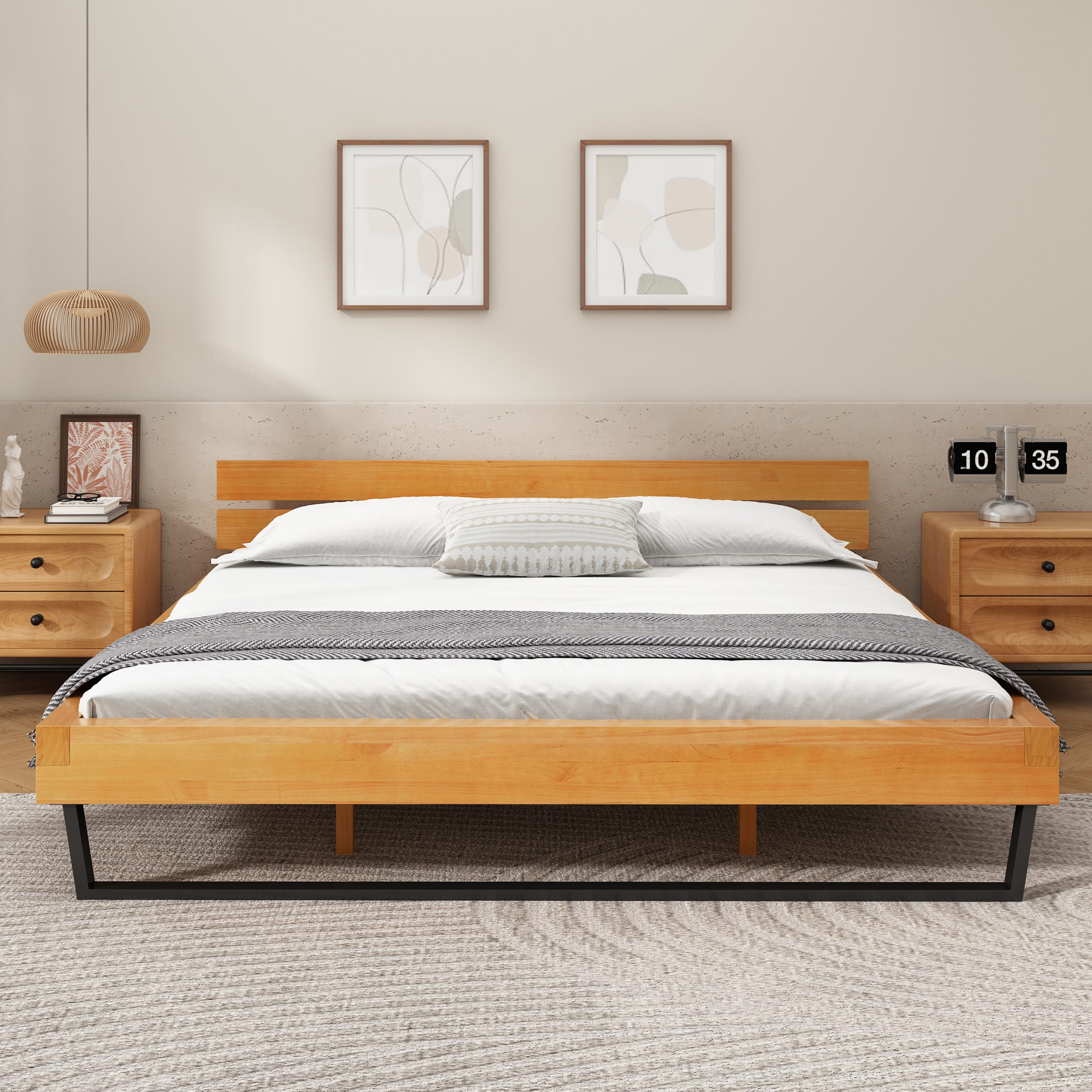 PINE WOOD BED FRAME KING SIZE,NATURAL & BLACK COLOR - Image 2